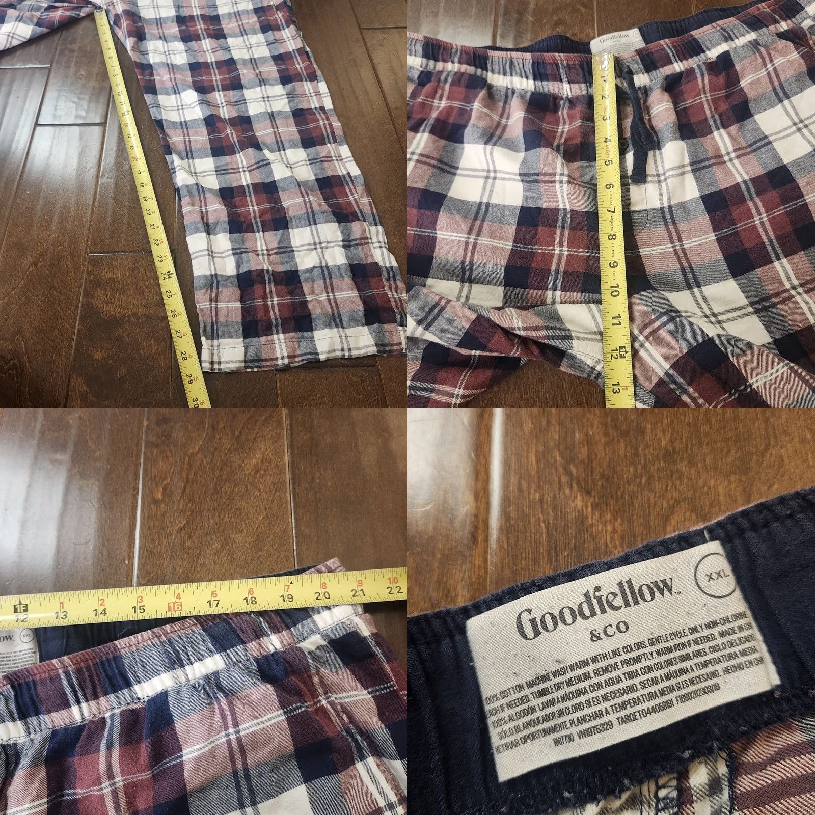 Vintage Goodfellow Mens XXL Flannel Pajama Lounge Pants Plaid Cotton Drawstring Regular Winter Holiday Mens Size US 39 - 9 Thumbnail