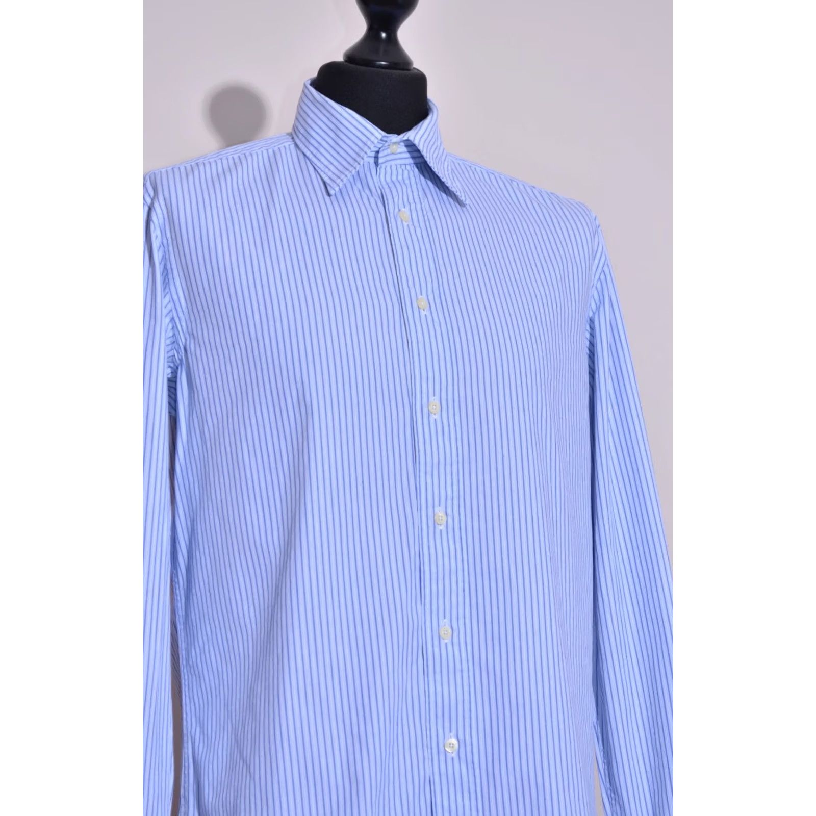Vintage Ferre Milano Mens Blue Striped Long Sleeve Shirt Size 39 Shirt Mens Blue Regular 39 Cotton Button-Up Size US L / EU 52-54 / 3 - 2 Thumbnail
