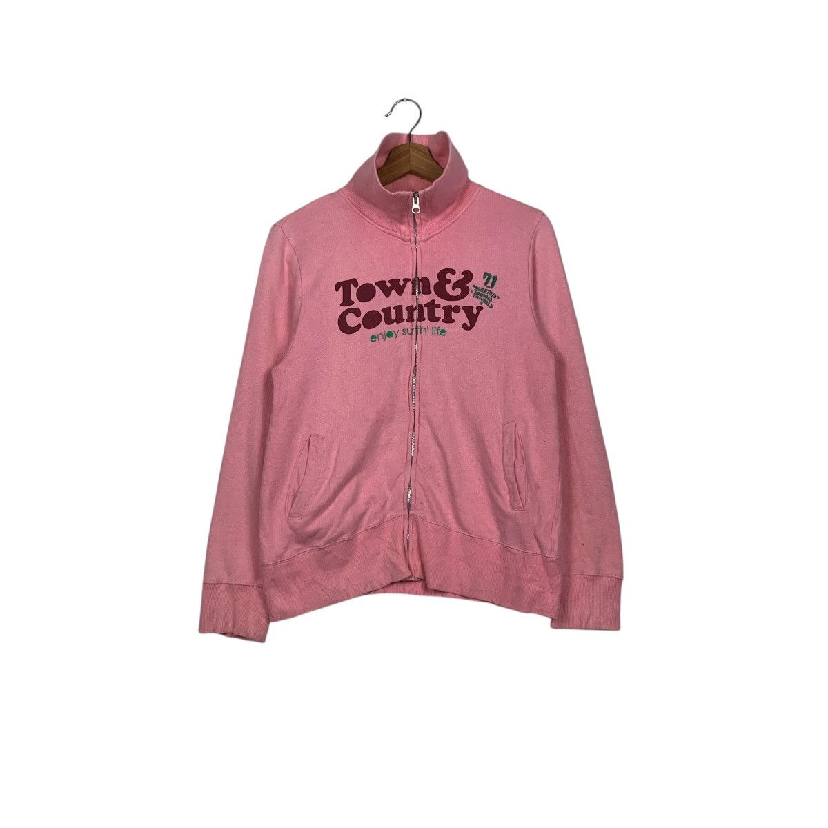 Japanese Brand TOWN & COUNTRY Big Logo Pink Sweater Jacket #1597-C71 Size L / US 10 / IT 46 - 1 Thumbnail