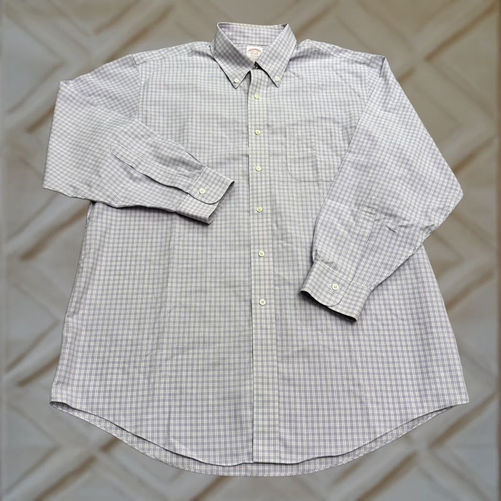 Brooks Brothers Brooks Brothers Dress Shirt Mens 16.5/33 Lavender White Check Cotton Non-Iron Size 46R - 1 Thumbnail