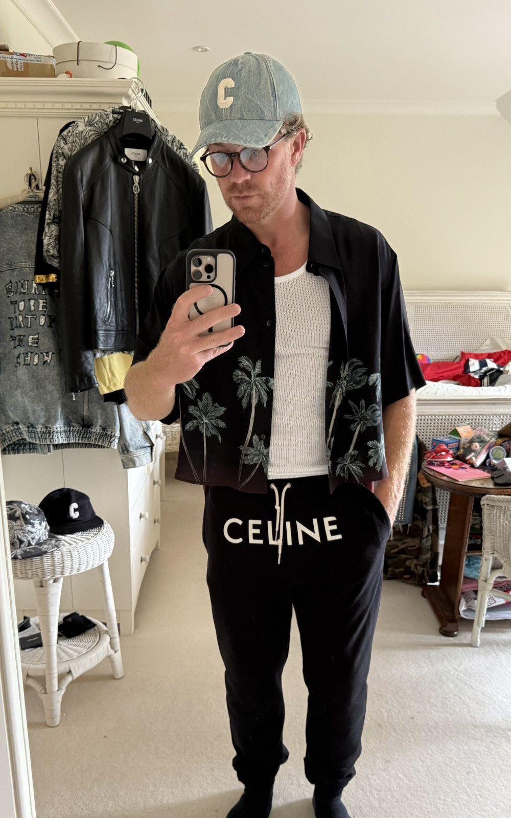 Celine $1.6k SS22 Celine Tailcoat palm tree Shirt in Silk Hedi 41 Size US L / EU 52-54 / 3 - 1 Thumbnail
