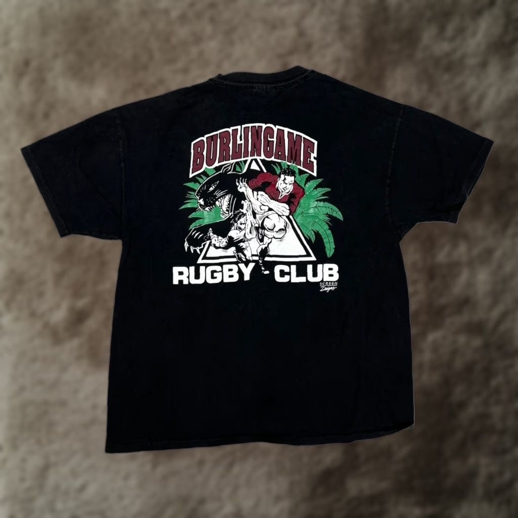 Hanes VINTAGE Hanes Beefy-T Burlingame Rugby Club T-Shirt Mens XL Black Graphic 90s Rugby Size US XL / EU 56 / 4 - 1 Thumbnail