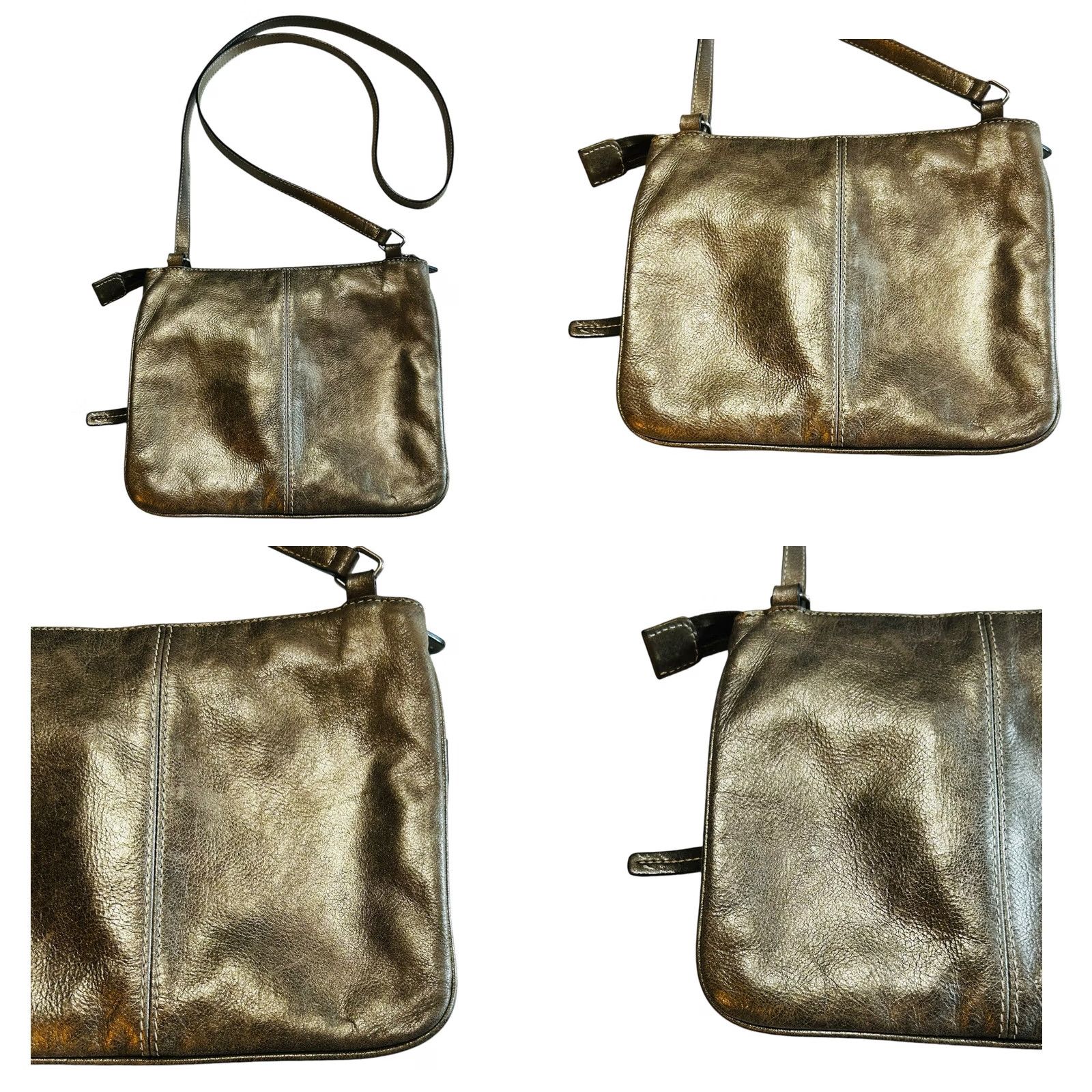 Fossil Fossil Kinley Crossbody Crossbody Purse Shoulder Handbag Women’s Gray Metallic Leather Pebbled Zip Adjustable Strap Womens Small Vintage? Size ONE SIZE - 10 Thumbnail