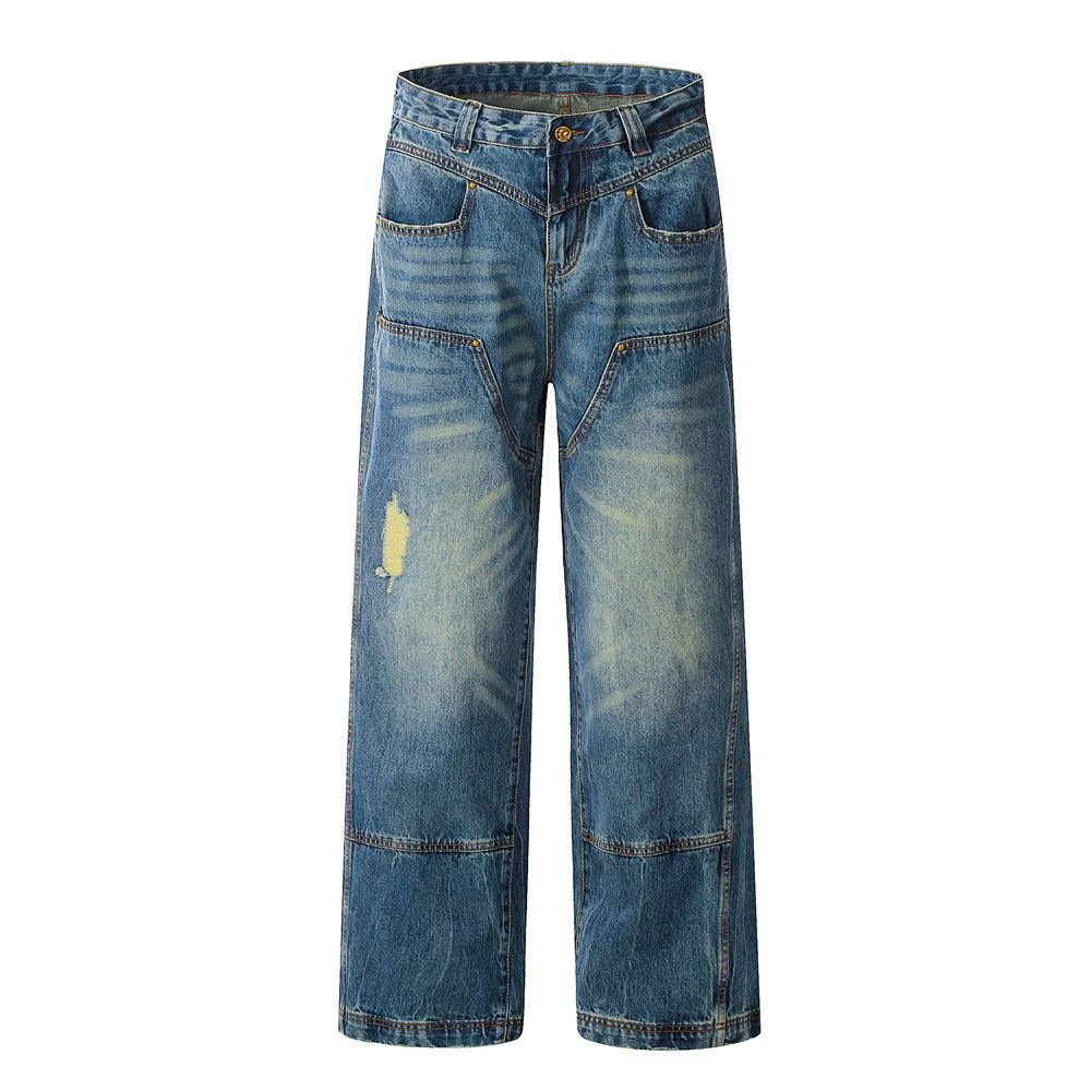 Jean Retro washed street style loose ripped cargo jeans Size US 32 / EU 48 - 1 Thumbnail