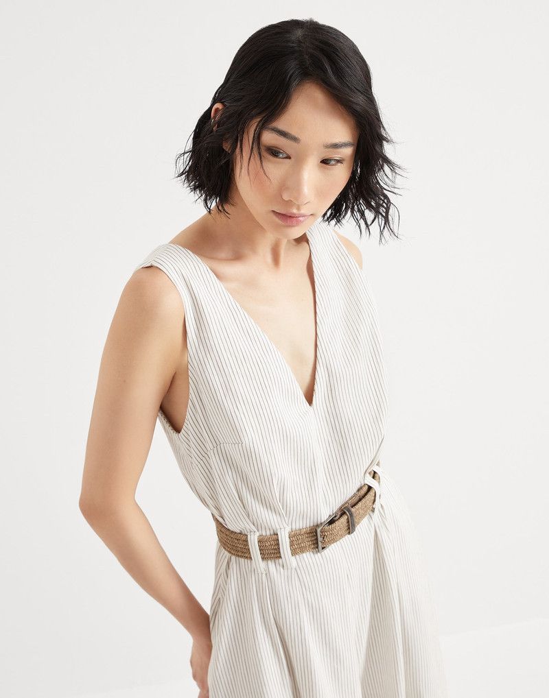 Brunello Cucinelli o1la1rc1a0326 Comfort Stripe Twill Belted Dress in Chalk Size M / US 6-8 / IT 42-44 - 4 Thumbnail