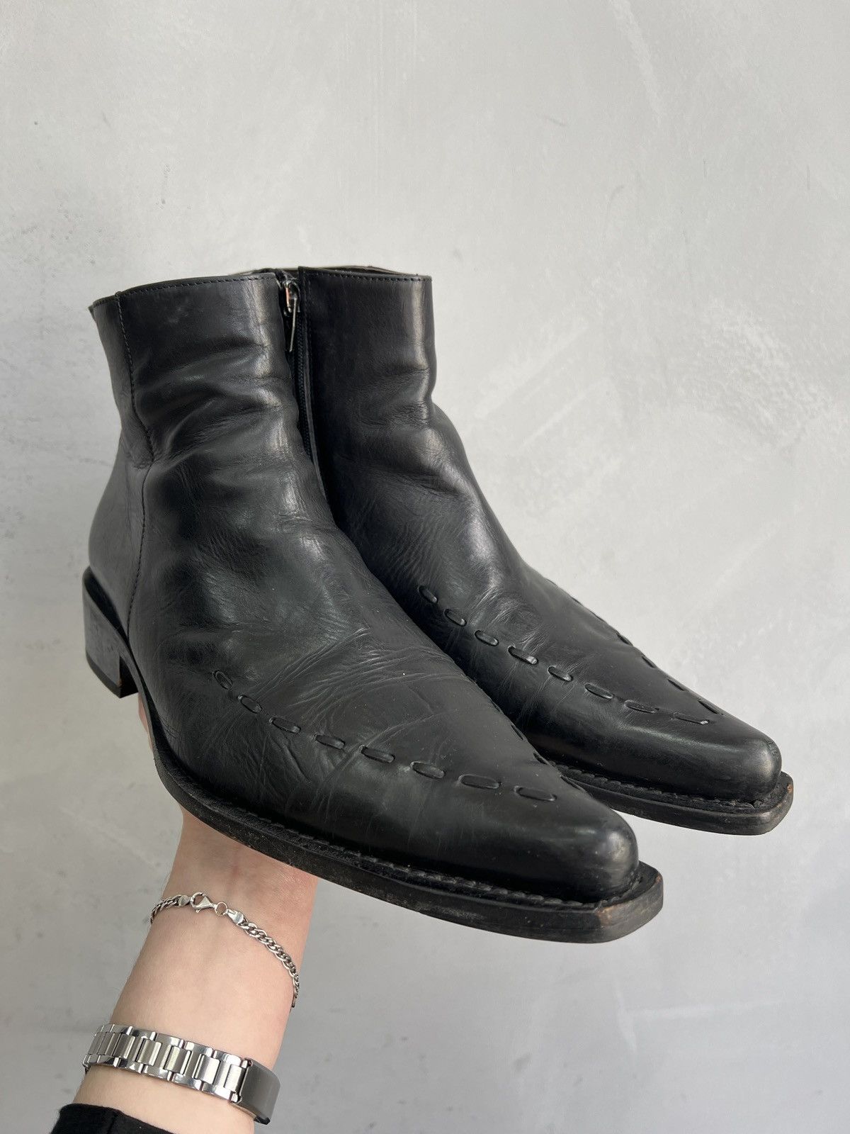 Western Rise Avant garde black opium leather hedi slimane style boots Size US 8.5 / EU 41-42 - 2 Thumbnail