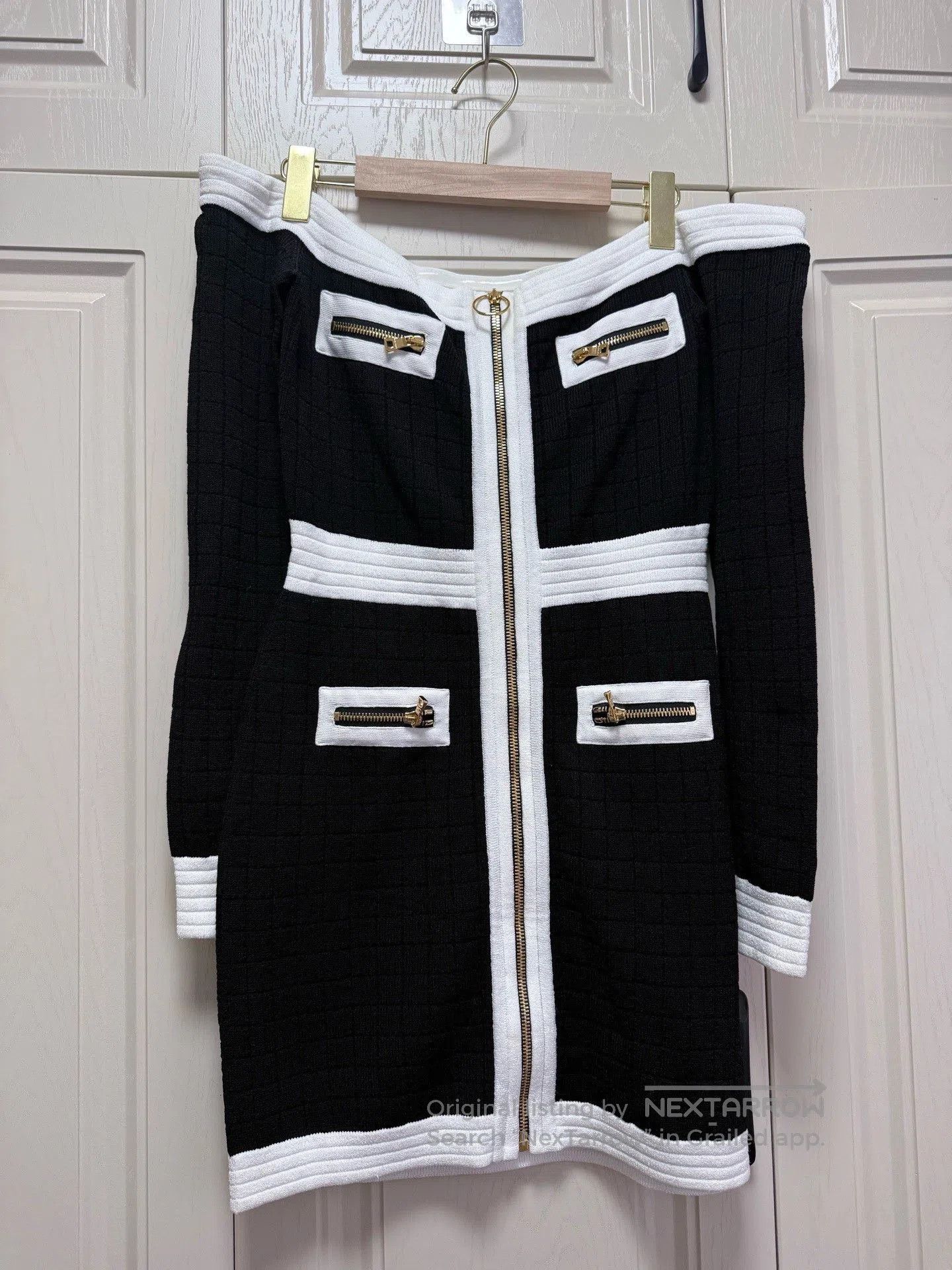 Balmain Balmain Black White Knit Off-Shoulder Dress. Size S / US 4 / IT 40 - 1 Thumbnail