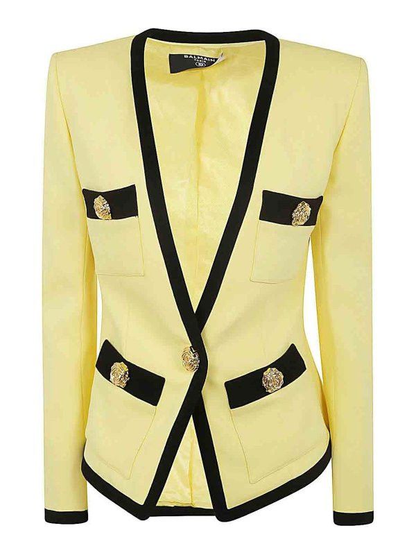 Balmain o1s1wg110825 Collarless jacket in Yellow Size L / US 10 / IT 46 - 1 Thumbnail