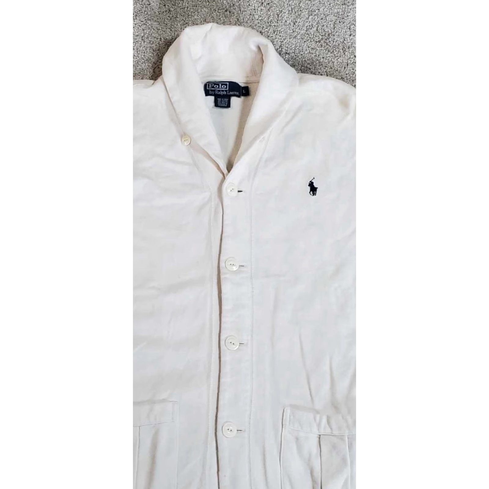 Polo Ralph Lauren VINTAGE Polo Ralph Lauren Cardigan Sweater Men L White Knit Button Preppy City Classic Flaws Pockets 🡪 Size US L / EU 52-54 / 3 - 4 Thumbnail