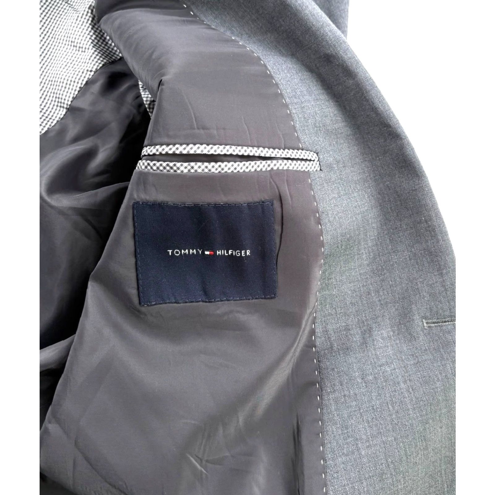 Tommy Hilfiger Tommy Hilfiger Blazer Jacket Men Wool Stretch Gray 46R Regular Double-Vented 2-Button Notch Lining Viscose Poly 46R Mens Size 46R - 3 Thumbnail