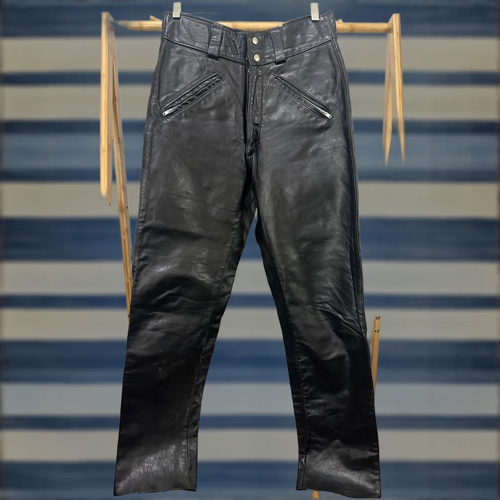 Harley Davidson VTG Harley-Davidson Men’s Black Leather Biker Pants Size 33 AMF 70s Motorcycle Bootcut Inseam 32 Size US 32 / EU 48 - 1 Thumbnail