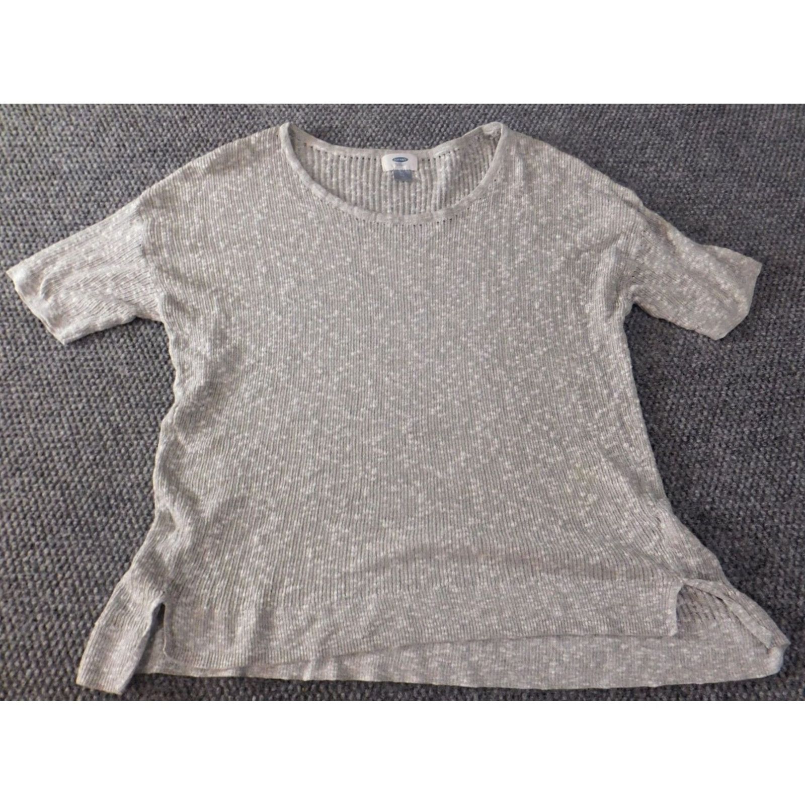 Old Navy Old Navy Womens Blouse XL Gray Pullover Short Sleeve Round Neck Stretch Casual Regular Button Classic/Fitted Sleeve Acrylic Cotton Fabric Down Size XL / US 12-14 / IT 48-50 - 2 Thumbnail