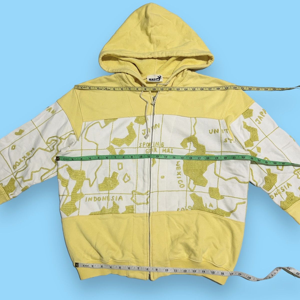 Hai Sporting Gear × Issey Miyake × Japanese Brand 1990s Hai Sporting Gear - Map Zipper Hoodie Size US L / EU 52-54 / 3 - 9 Thumbnail