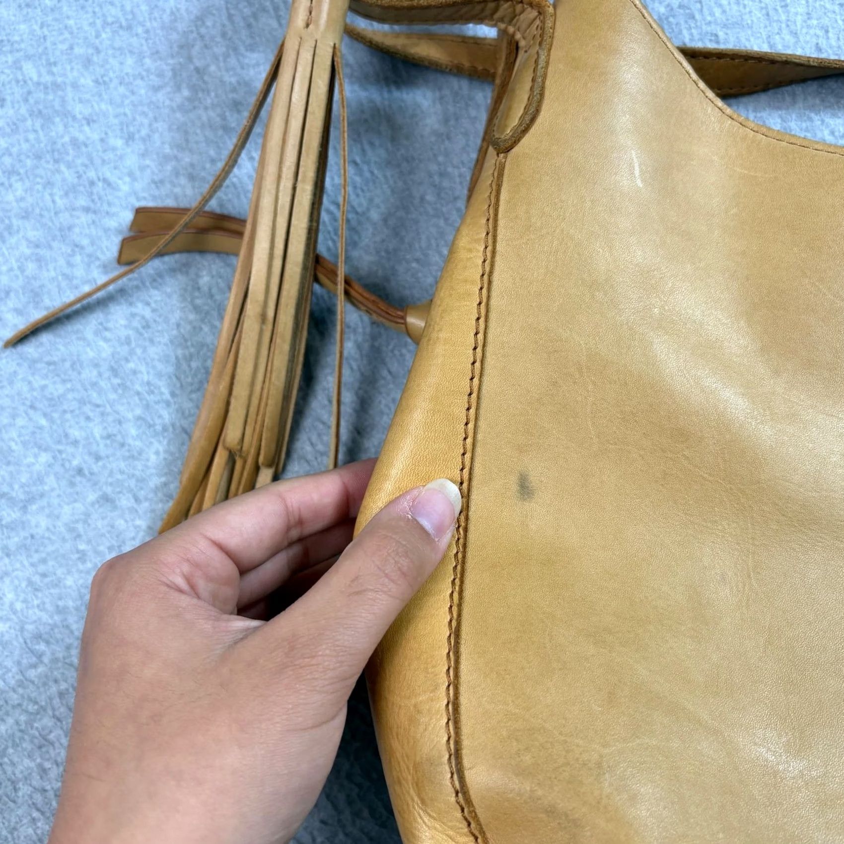 Vintage Margot Leather Hobo Purse Women Tan Large Slouch Tassel Boho Heritage Bag Size ONE SIZE - 7 Thumbnail