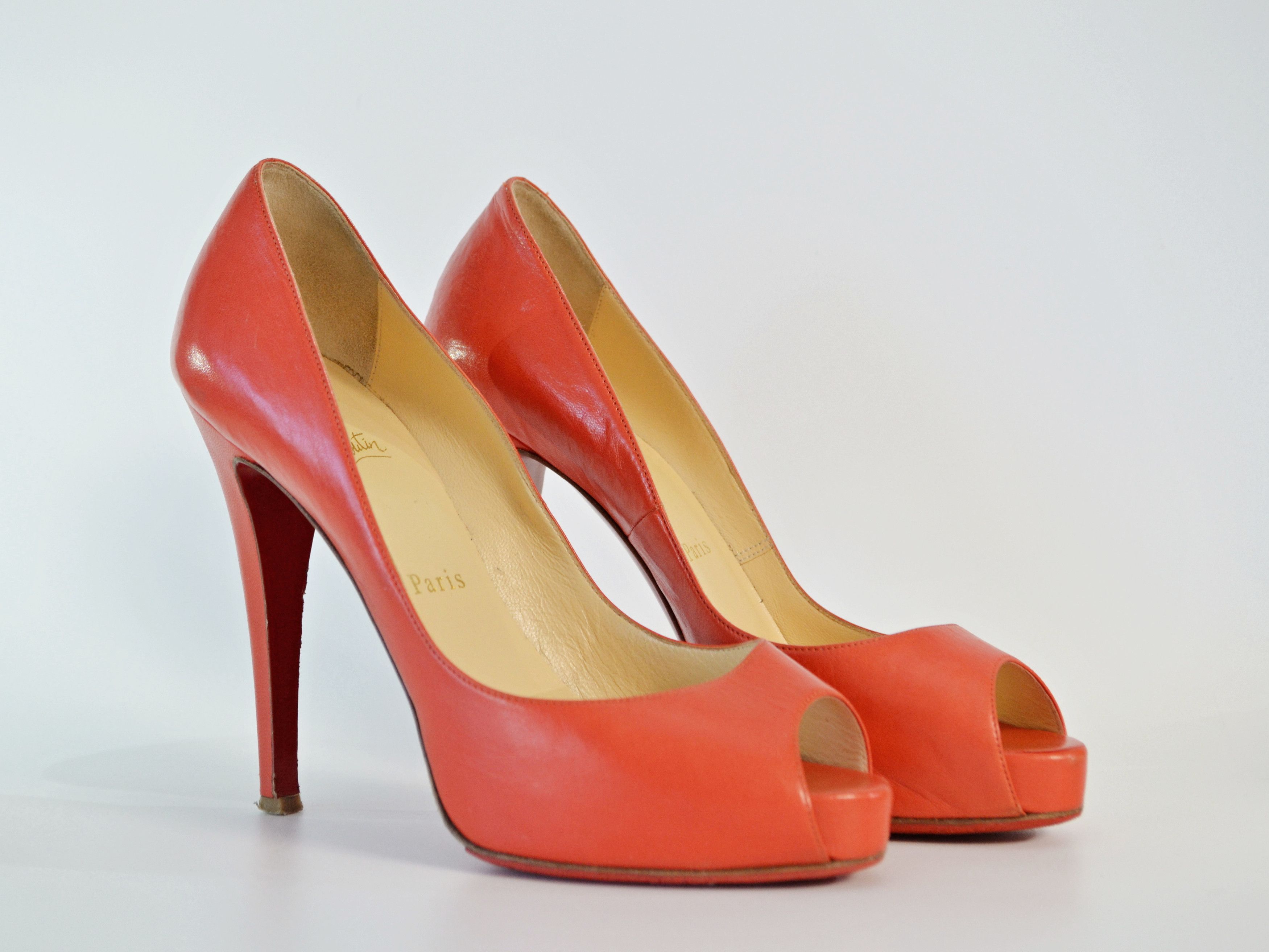 Christian Louboutin Christian Louboutin Red Leather Peep Toe Pumps 37 Size US 6 / IT 36 - 1 Thumbnail