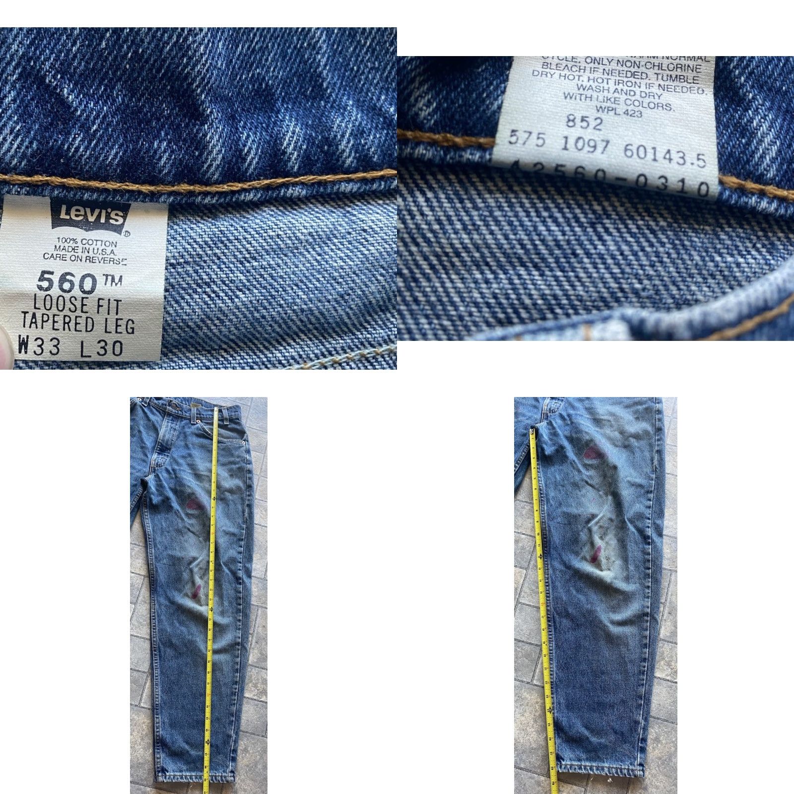 Levi's VINTAGE Levi's 560 Jeans Men 33 Inseam 30 Damaged Flaws Made In USA Blue Pants Size US 33 - 8 Thumbnail