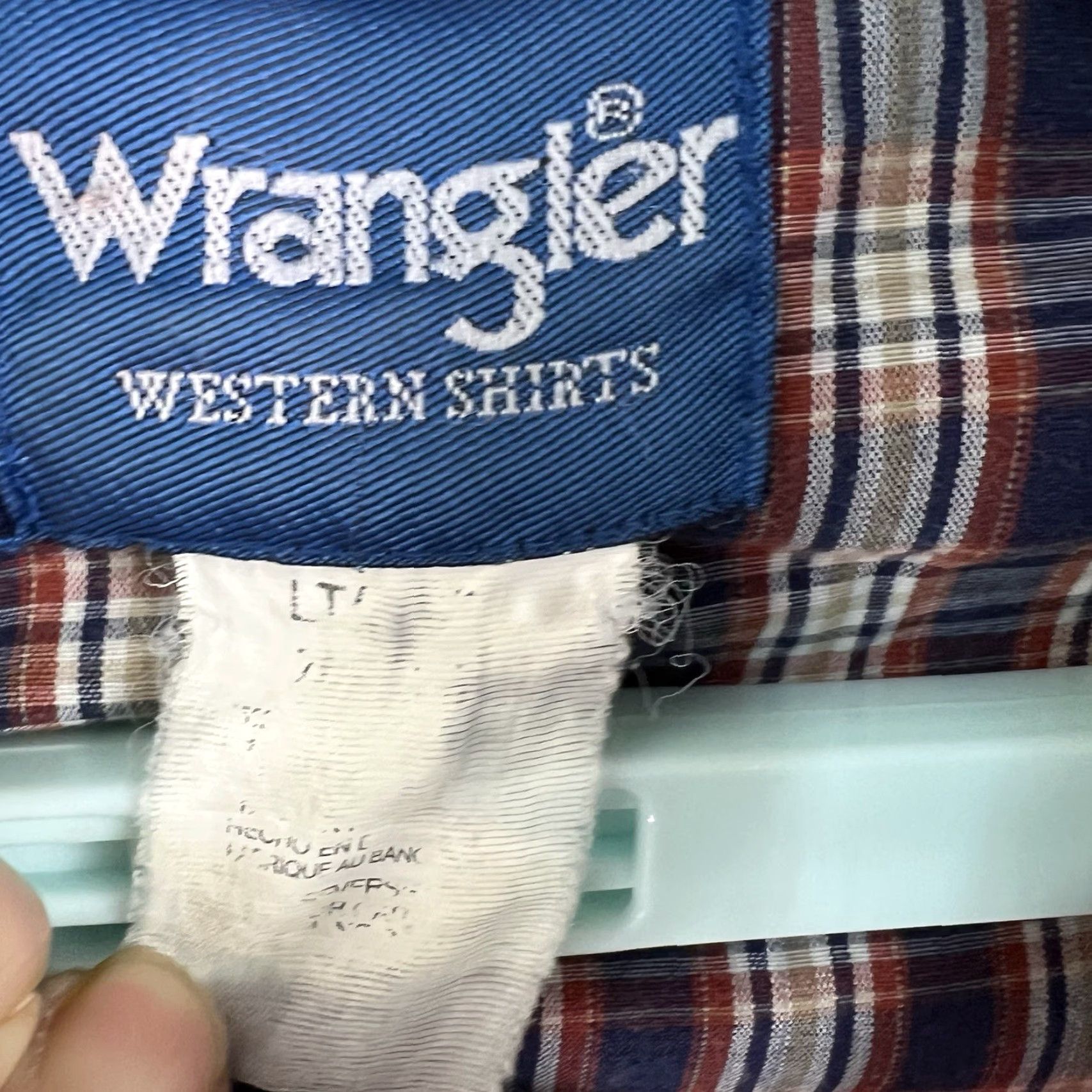 Wrangler VINTAGE Wrangler Shirt Mens LT Blue Plaid Western Cowboy Rodeo Pearl Snap Button Size US L / EU 52-54 / 3 - 5 Thumbnail