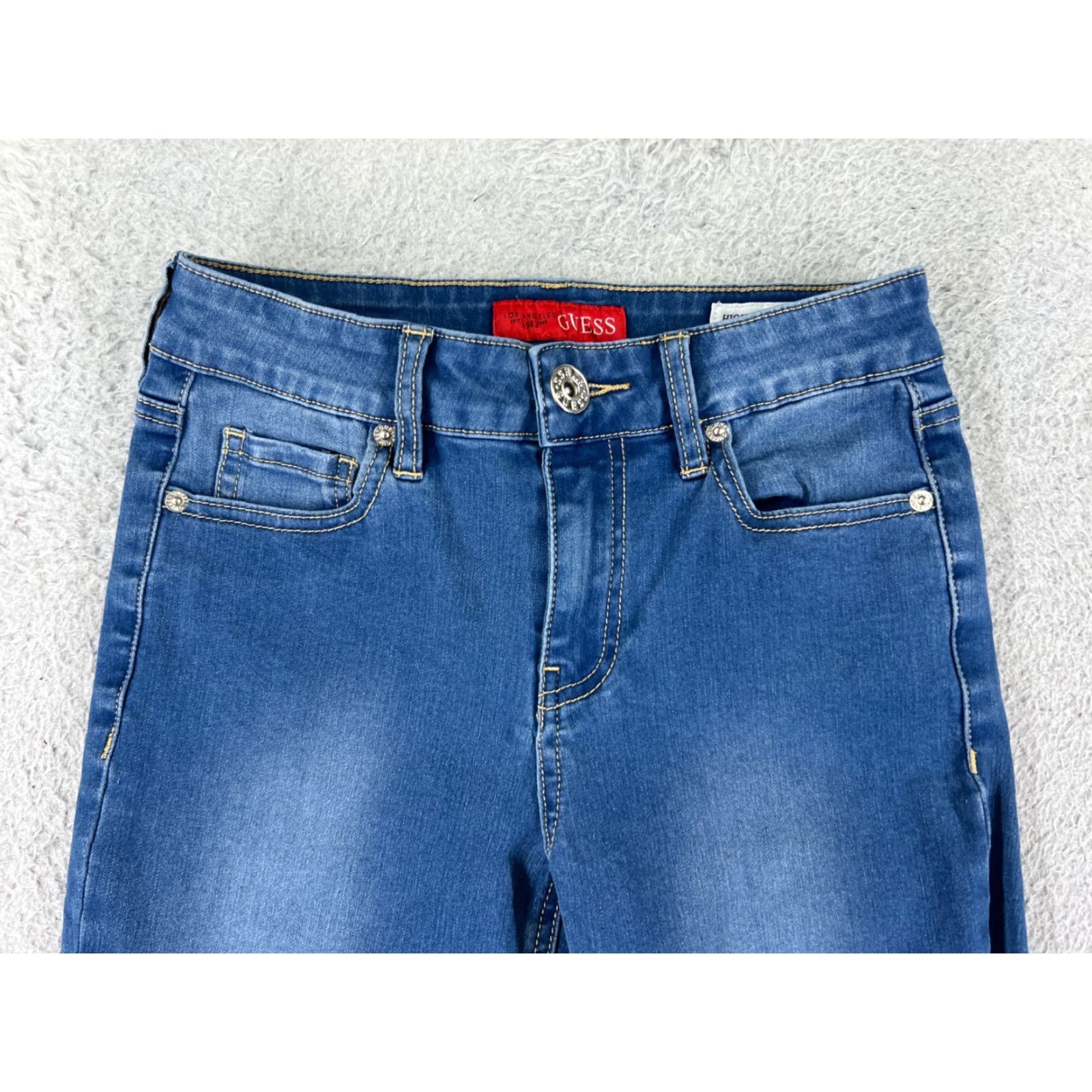 Guess Bullhead Jeans Juniors 22 Blue Denim High Waist Skinny 5-Pocket Distressed Comfort Stretch Vintage No Size 40" / US 18 - 6 Thumbnail