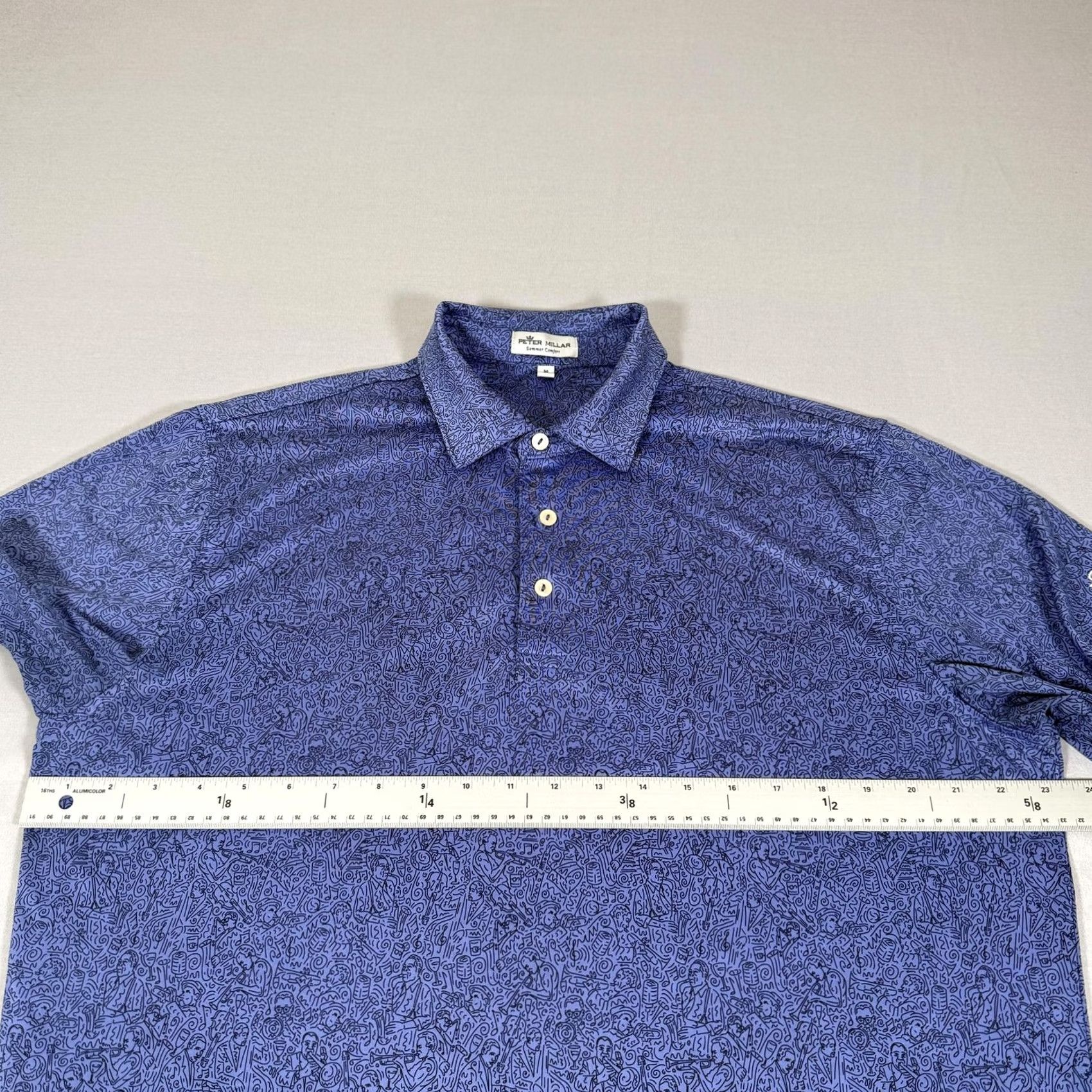 Peter Millar Peter Millar Polo Shirt Mens M Blue Summer Comfort Music Print Golf Stretch Contemporary Casual Performance Shirt Size US M / EU 48-50 / 2 - 5 Thumbnail