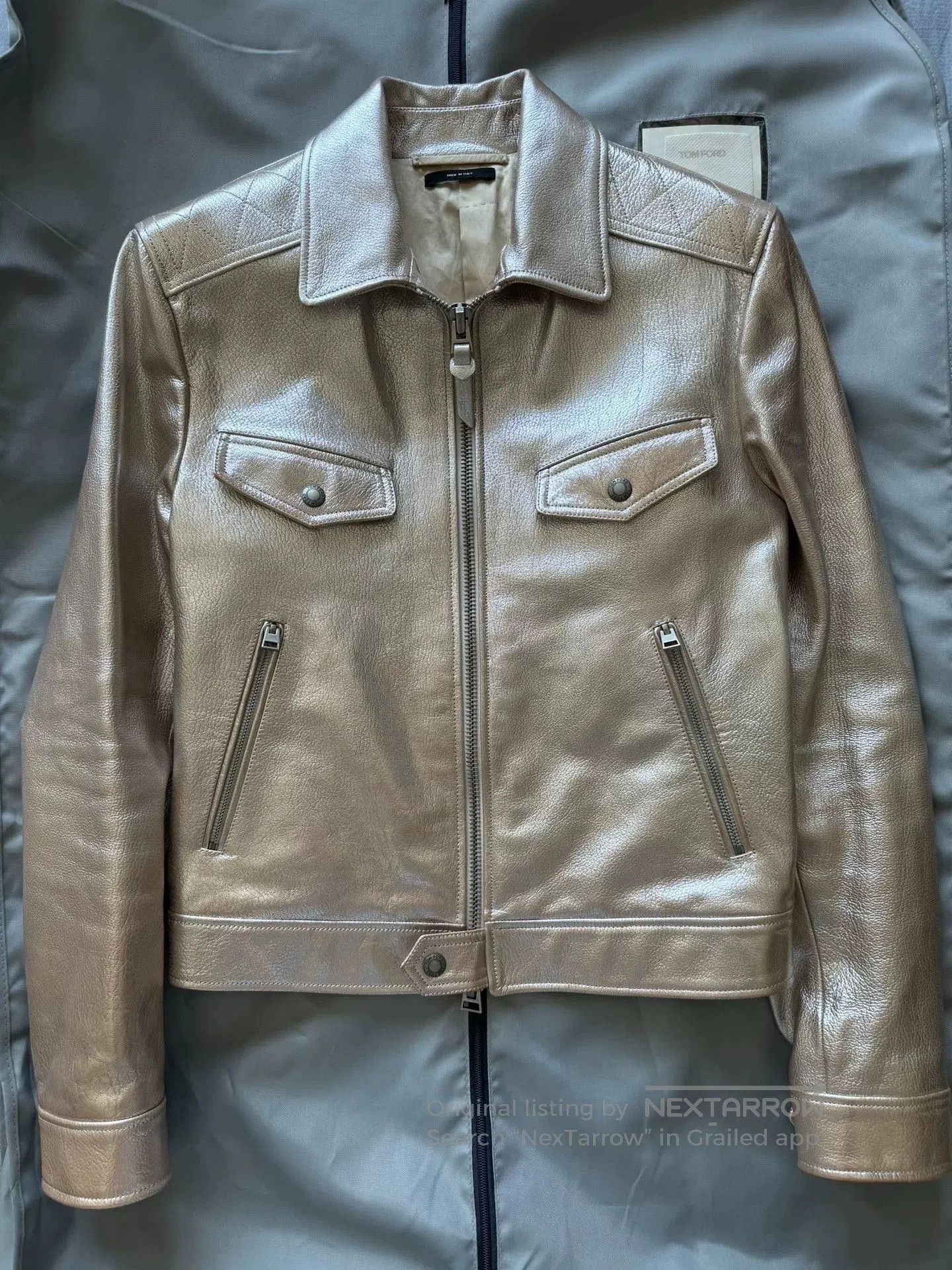 Tom Ford TOM FORD Metallic Leather Biker Jacket. Size US S / EU 44-46 / 1 - 1 Thumbnail
