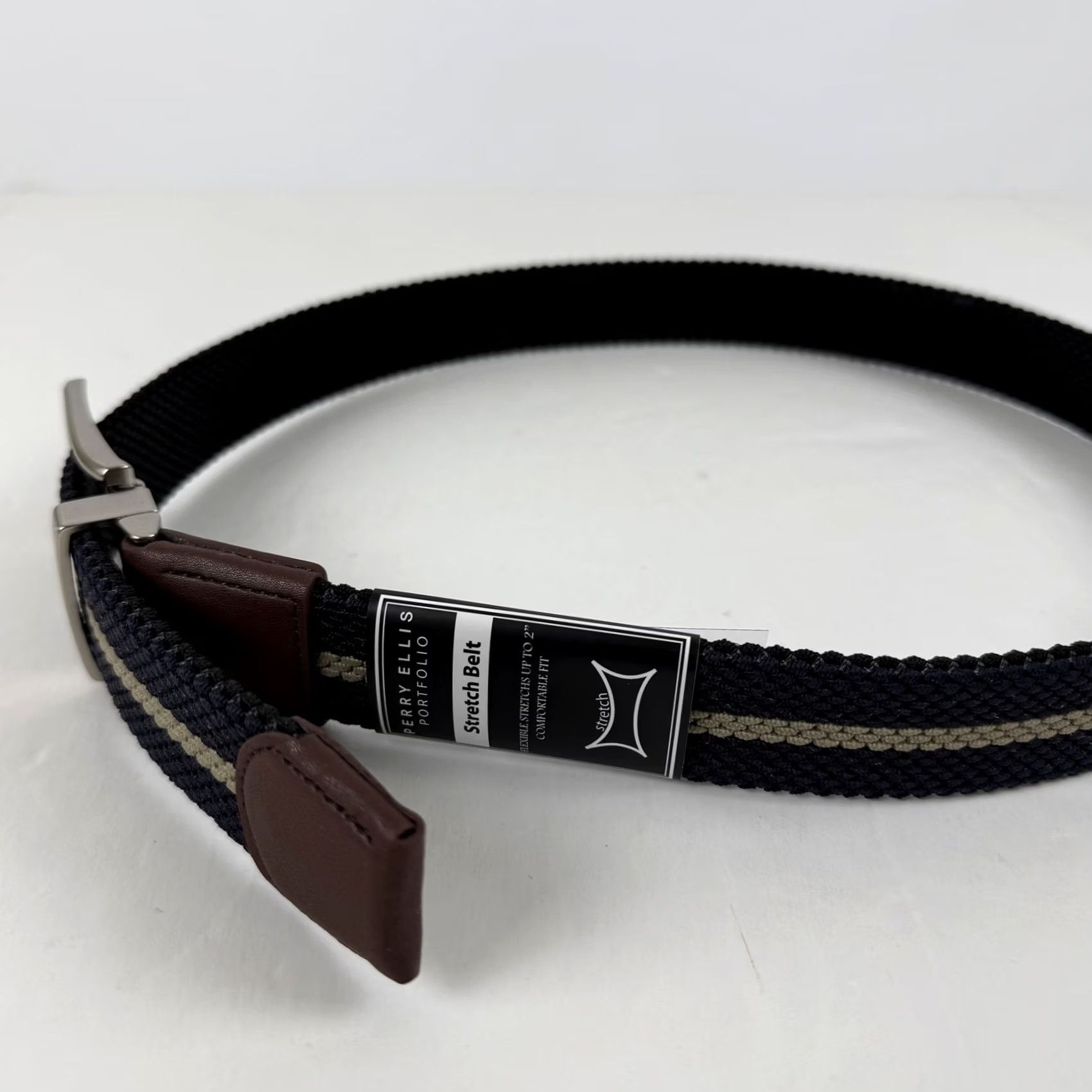 Perry Ellis Perry Ellis Portfolio Men's Reversible Belt Woven Webbed Black Blue Size 36 Size 36 - 3 Thumbnail