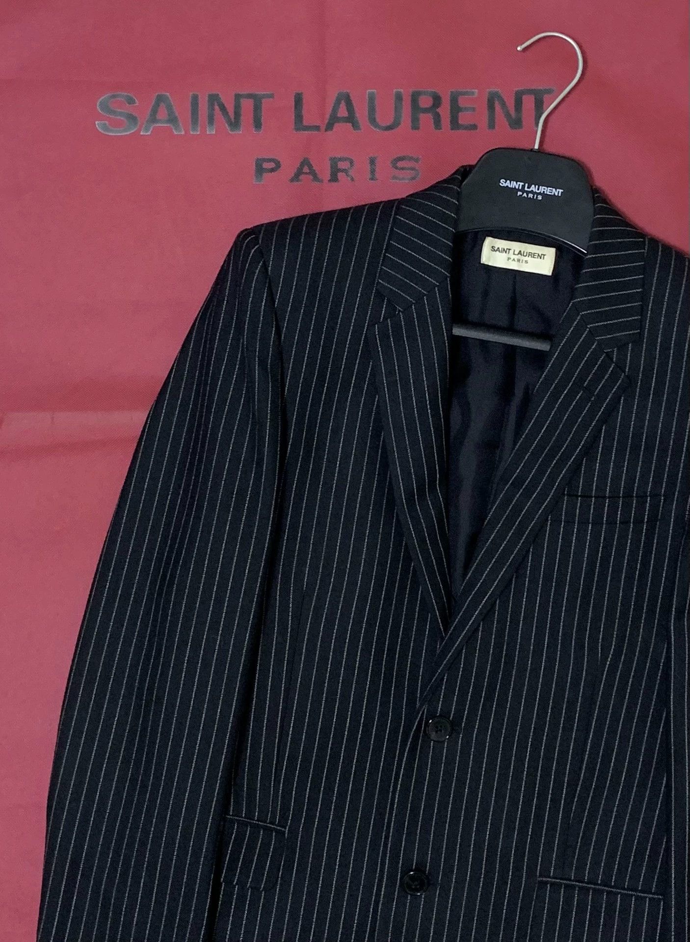 Saint Laurent Paris SLP 13FW Saint Laurent Black Silver Stripe Blazer 46 Size 46R - 6 Thumbnail