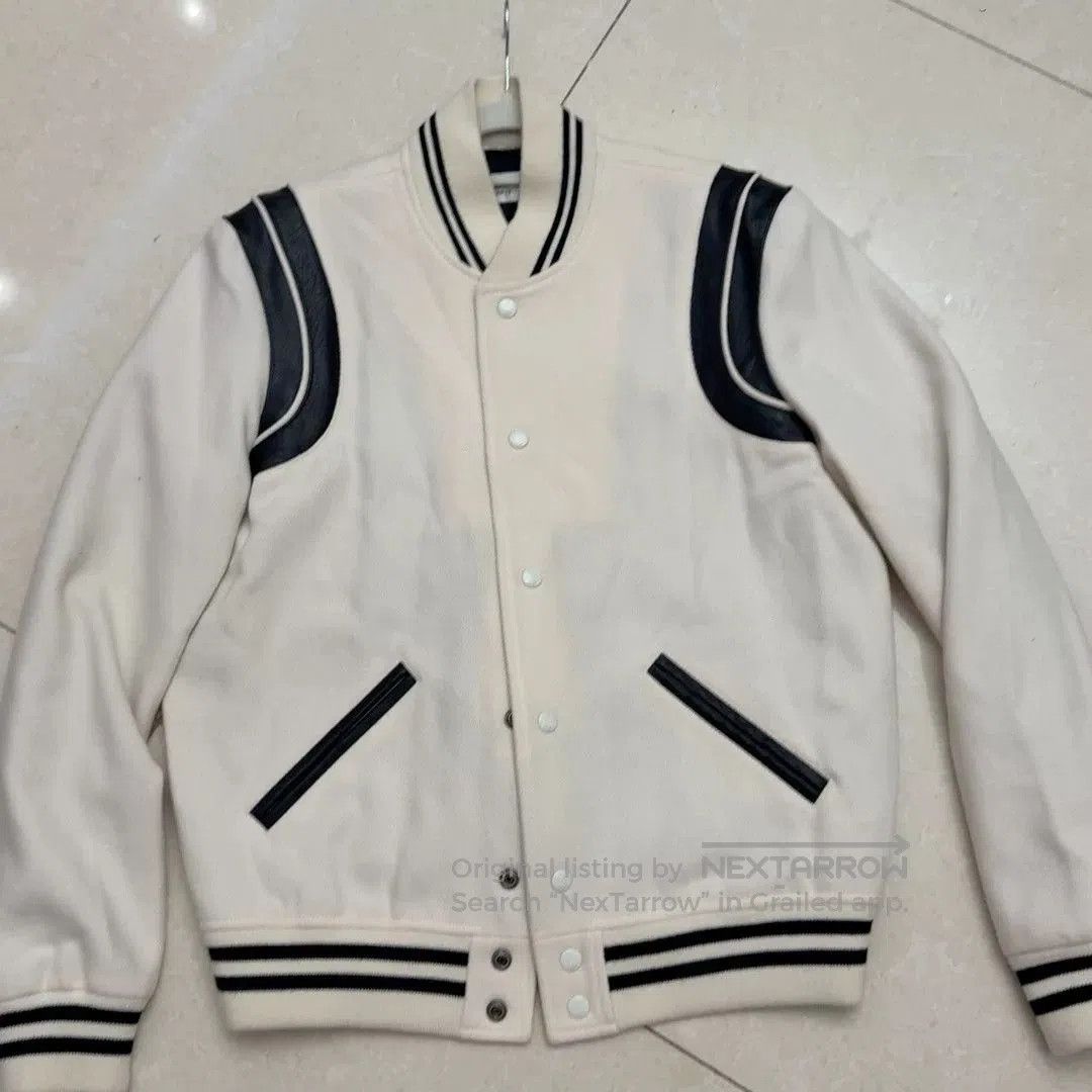Saint Laurent Paris Saint Laurent Cream Leather Sleeve Baseball Jacket. Size US M / EU 48-50 / 2 - 1 Thumbnail