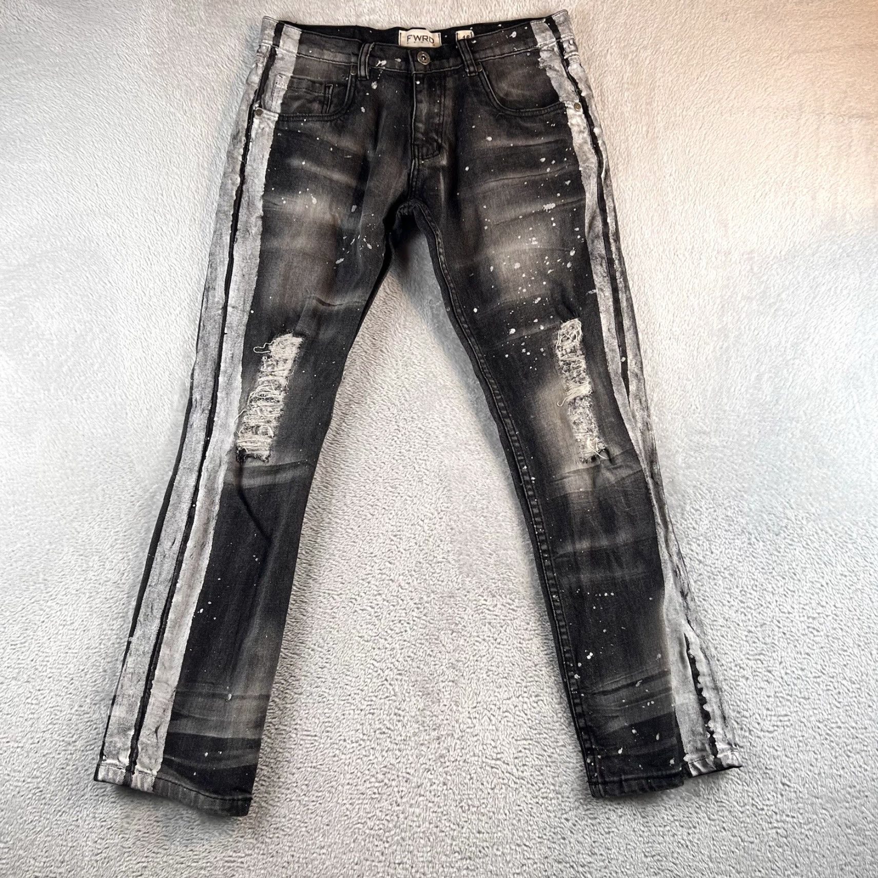 Vintage FWRD Jeans Womens 16 Black White Paint Striped Spot Fade Edgy Rock City Jeans Straight Womens 16 White Rock Spring Summer Winter Fall Size 38" / US 16 / IT 52 - 2 Thumbnail