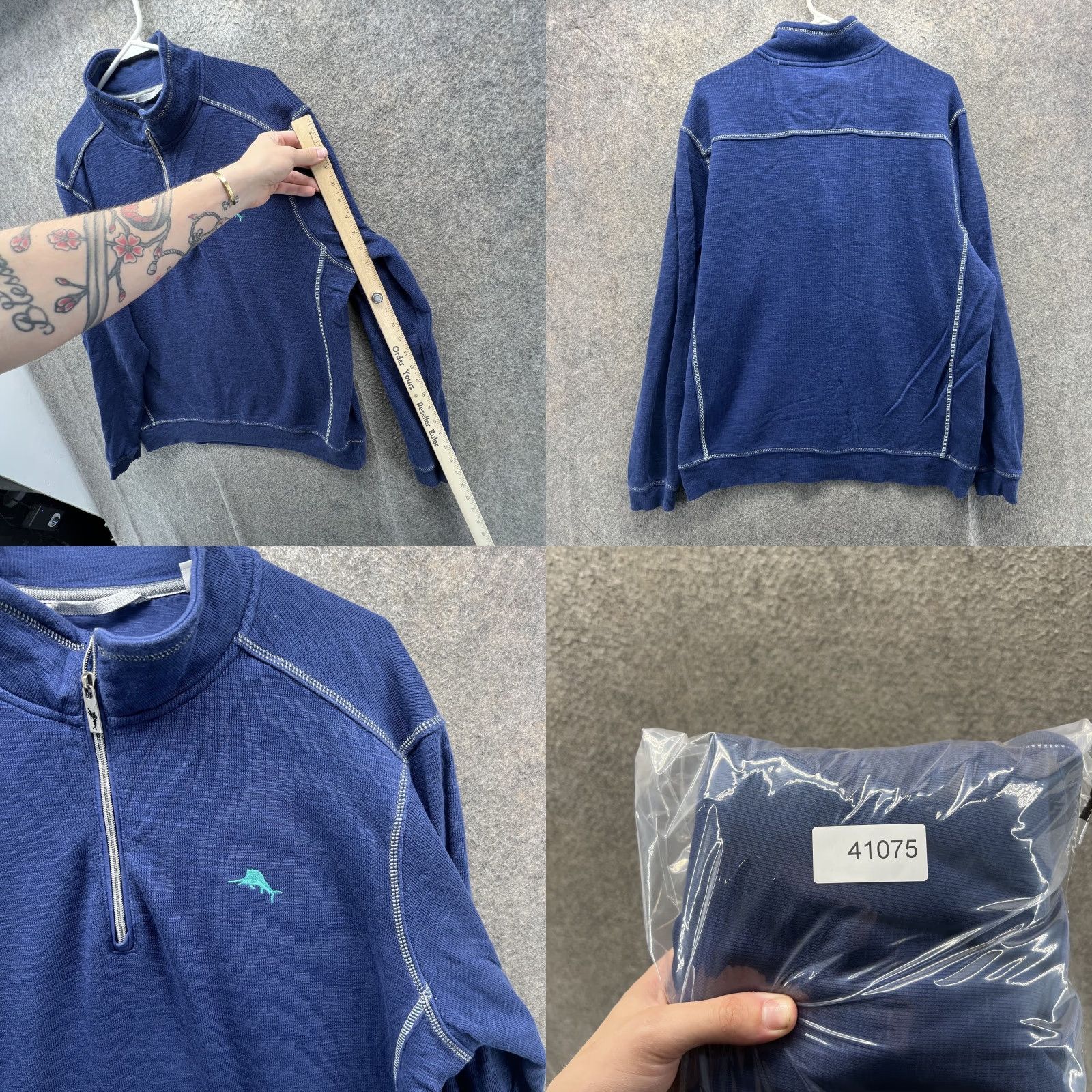 Tommy Bahama Tommy Bahama Sweatshirt Mens L Blue 1/4 Zip Mock Neck Knit Pullover Logo Size US L / EU 52-54 / 3 - 8 Thumbnail