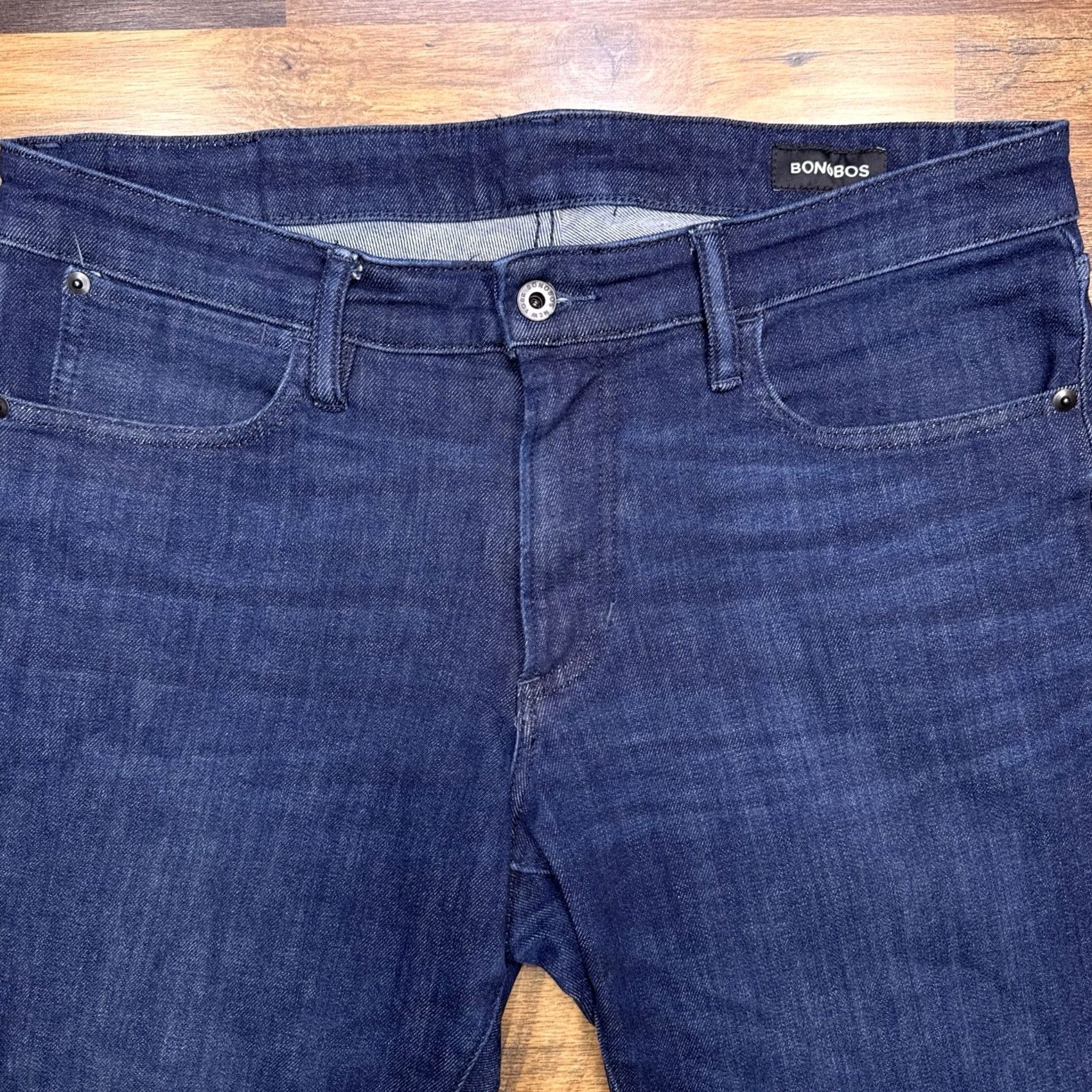 Bonobos Bonobos Jeans Mens Slim Stretch 33x30 Mid Rise Denim 5-Pocket Blue Tapered Logo 33W Inseam 30in Vintage No Size US 33 - 2 Thumbnail