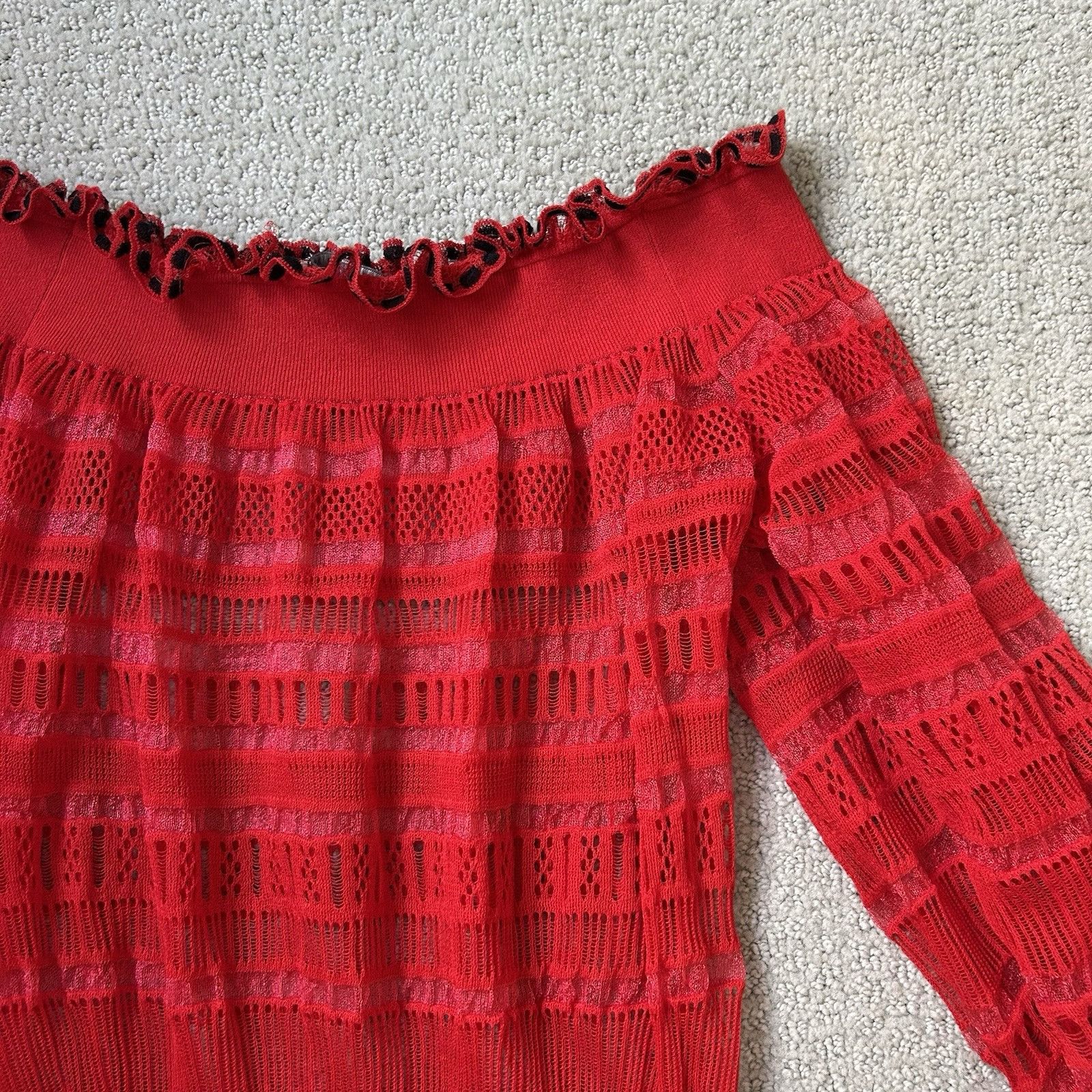 Alexander McQueen Alexander McQueen Vintage 90s Red Off The Shoulder Sheer Lac Size S / US 4 / IT 40 - 11 Thumbnail