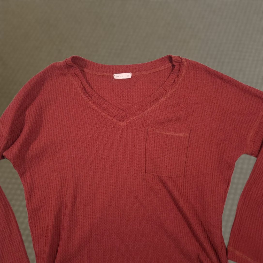 Vintage REB. in J. Shirt Womens S Red V-Neck Long Sleeve Waffle Knit Tunic Top Size S / US 4 / IT 40 - 1 Thumbnail
