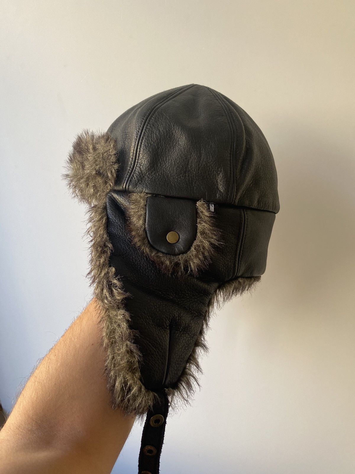 Cccp 🇺🇸 Vintage 90s 100% Leather USSR Fur Mohair Soviet Hat Size ONE SIZE - 3 Thumbnail