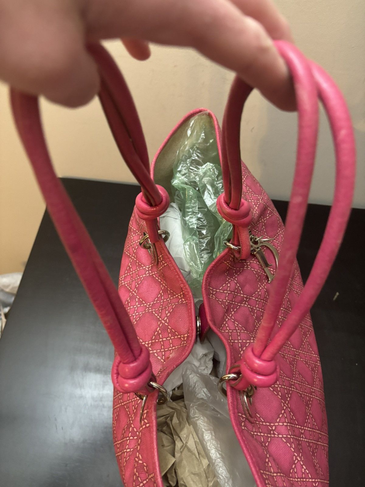 Christian Dior Lady Dior Cannage Print Canvas Tote Bag Pink
