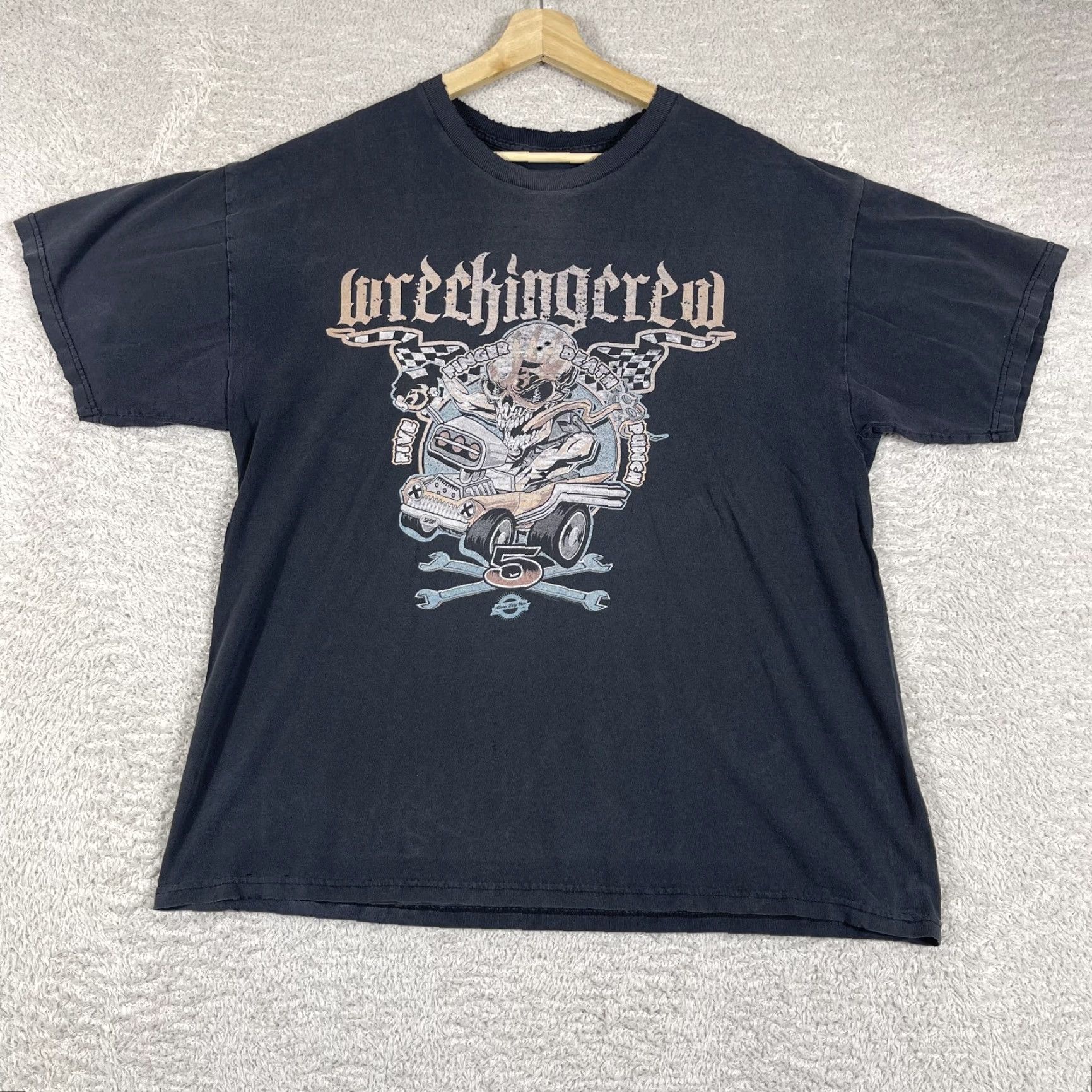 Vintage VINTAGE Five Finger Death Punch T-Shirt Mens XL Black Wrecking Crew Metal Band Skull Faded Grunge Size US XL / EU 56 / 4 - 2 Thumbnail