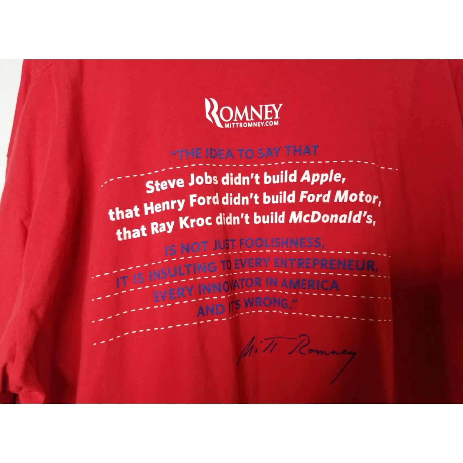 Doublet Royal Apparel Mens 3XL MITT ROMNEY I Built my Business Double Sided Quote T Shirt Red Mens Size US XXL / EU 58 / 5 - 3 Thumbnail