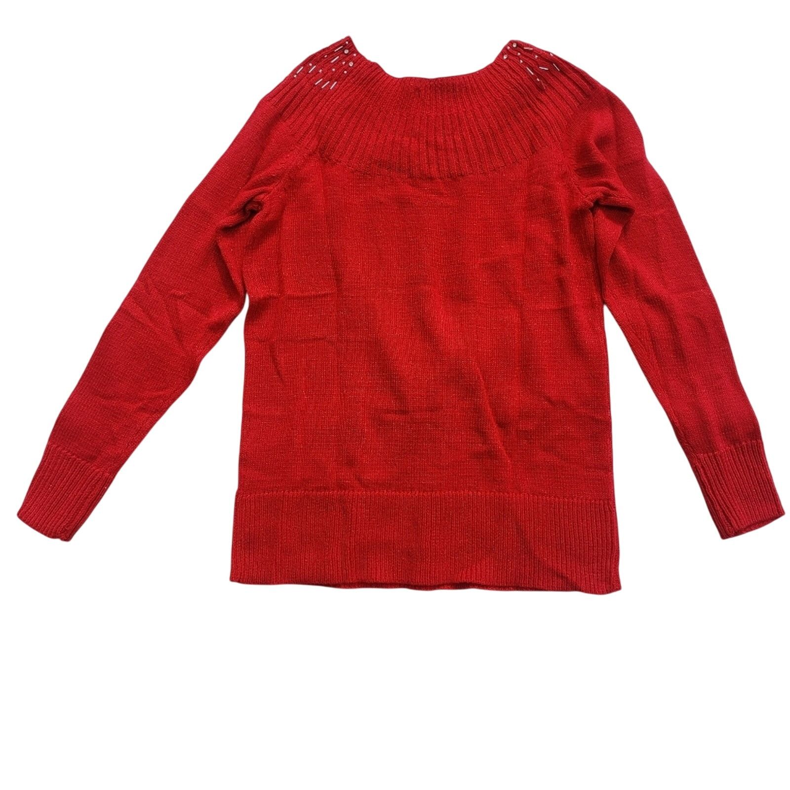 Apt. 9 NWT New Apt 9 Womens Medium Red Beaded Neck Knit Sweater Size M / US 6-8 / IT 42-44 - 3 Thumbnail