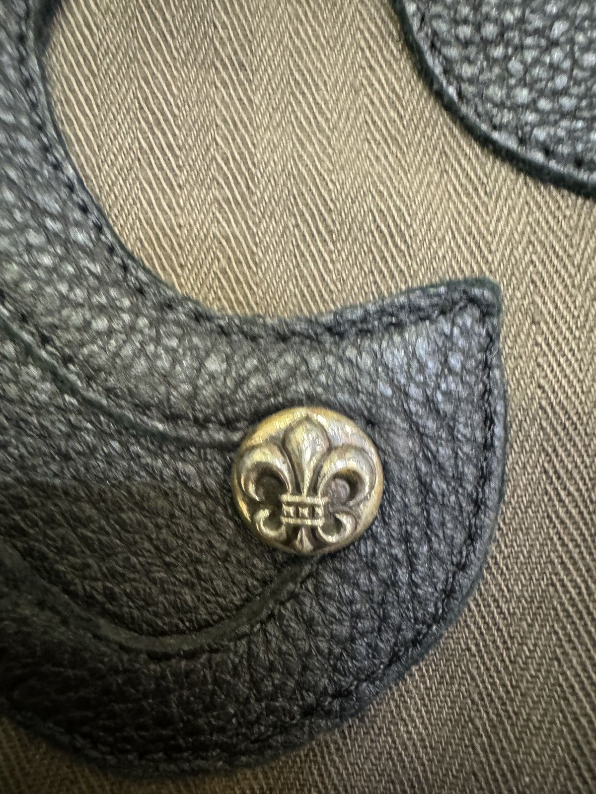 Chrome Hearts Olive & Black Leather Fleur Patch Button Up Shirt Size US L / EU 52-54 / 3 - 6 Thumbnail