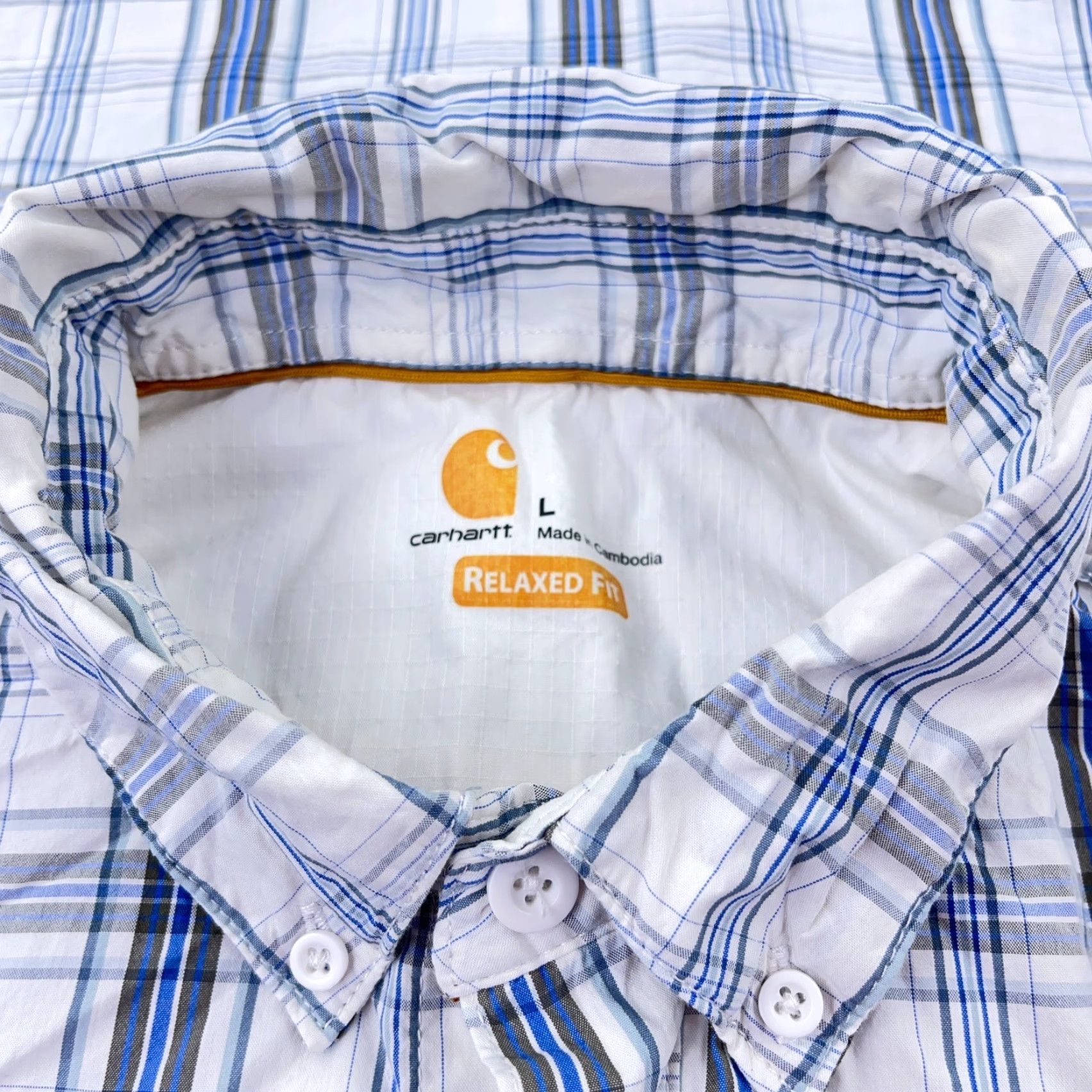 Carhartt Carhartt Shirt Men Large Blue White Plaid Button Up Relax Fit Work Pockets Size US L / EU 52-54 / 3 - 6 Thumbnail