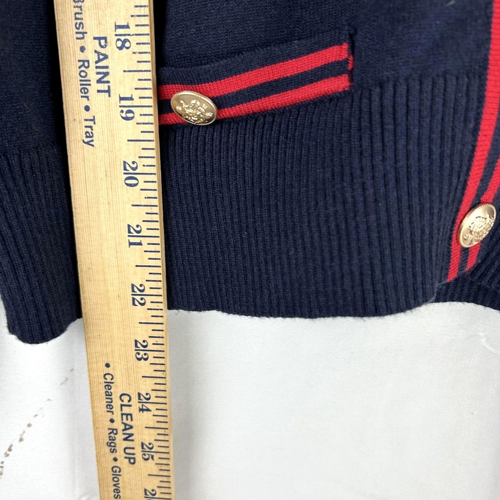 Vintage Emerson Lang Cardigan Sweater Womens XL Navy Crew Neck Stripe Trim Gold Button Size XL / US 12-14 / IT 48-50 - 7 Thumbnail