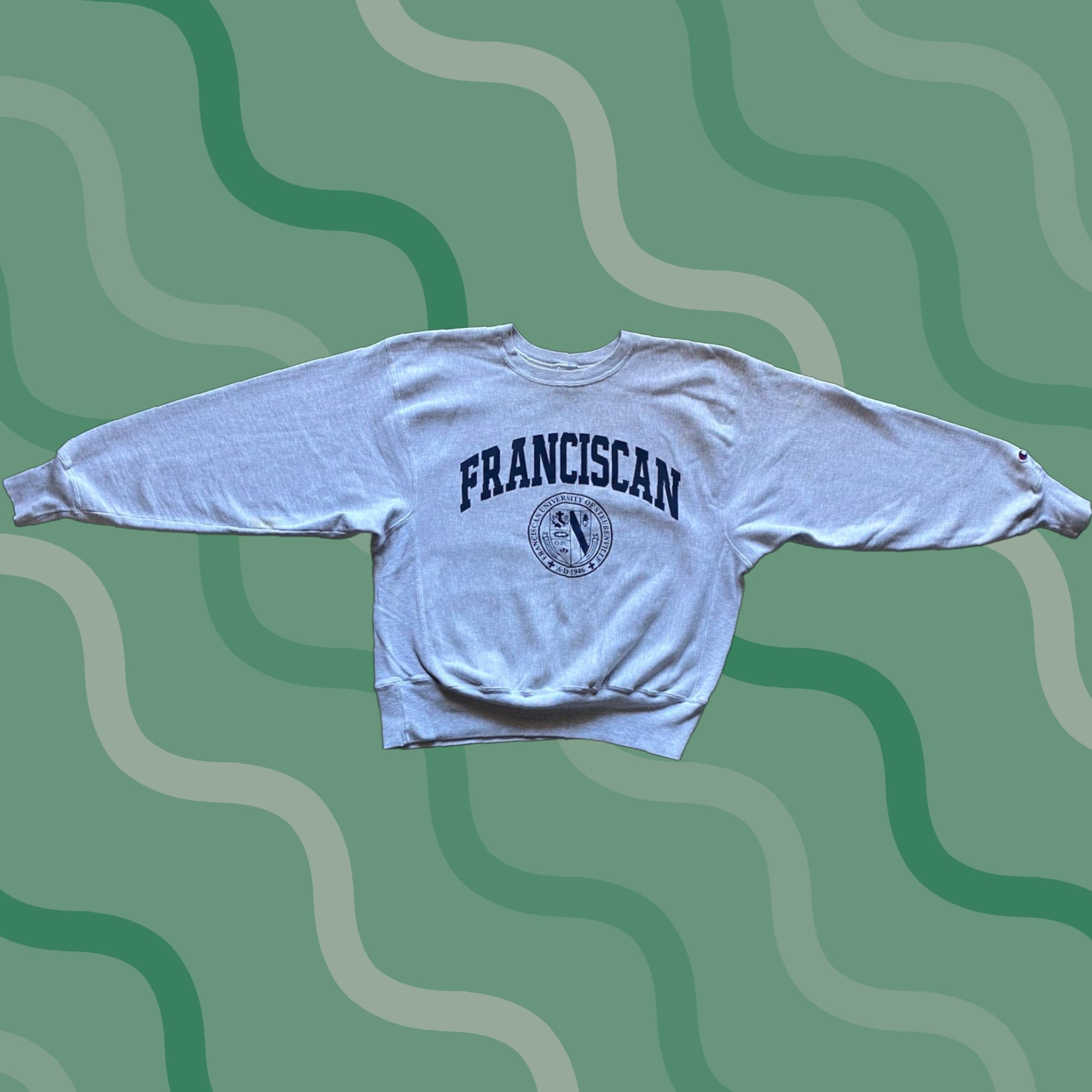 VINTAGE Champion Reverse Weave Sweatshirt Men L Gray Franciscan Steubenville