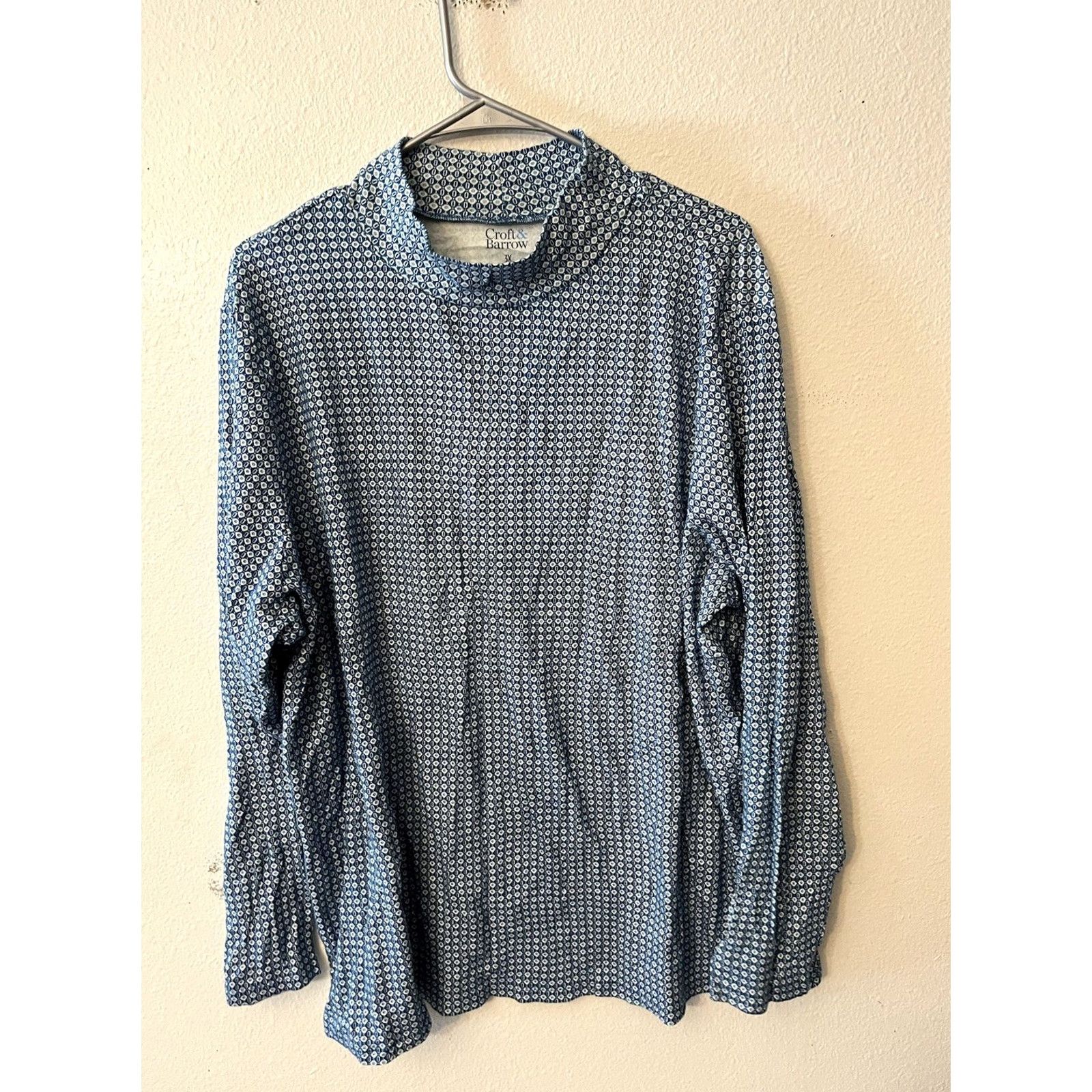 Croft & Barrow Croft & Barrow Knit Top 3X Blue Geo Print Mock Neck Long Sleeve Pullover Women Plus Size Fashion Shirt Size XXL / US 16-18 / IT 52-54 - 2 Thumbnail