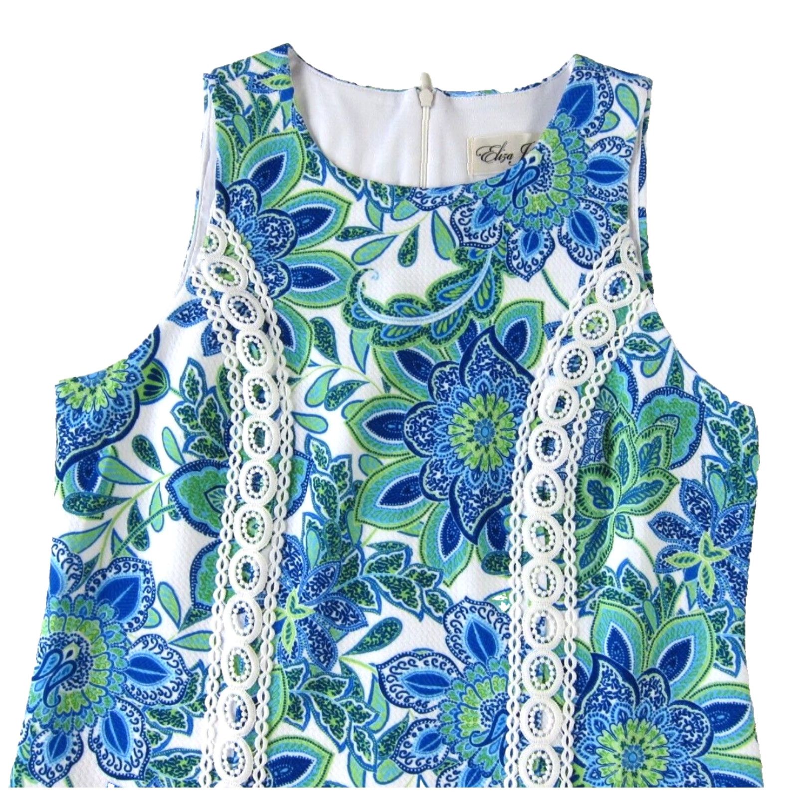 Vintage Eliza J Blue White Green Floral Embroidered Sleeveless Shift Tank Dress Woman 6 Size M / US 6-8 / IT 42-44 - 4 Thumbnail