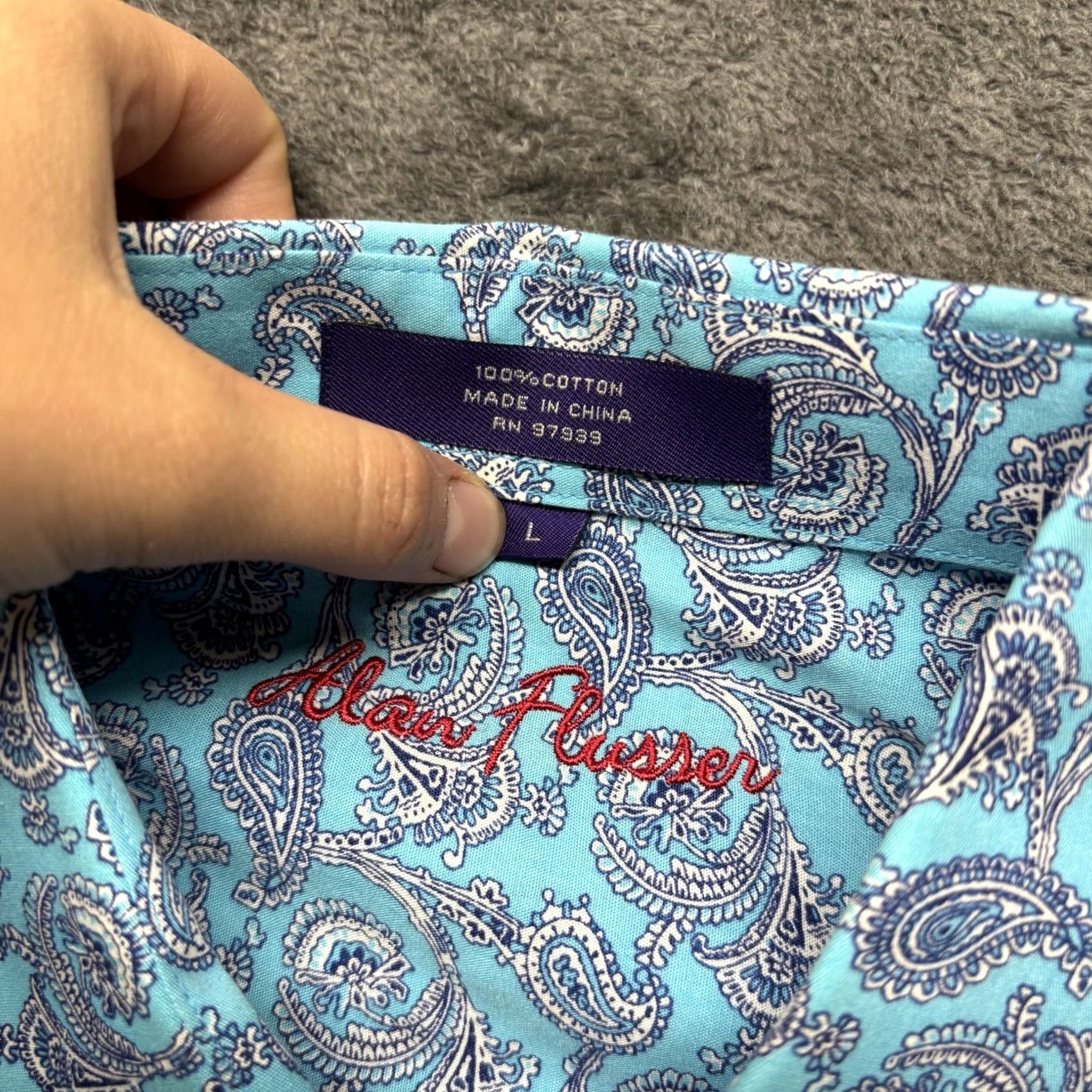Vintage Alan Flusser Shirt Mens Large Blue Paisley Button Up Long Sleeve Preppy Classic Size US L / EU 52-54 / 3 - 4 Thumbnail