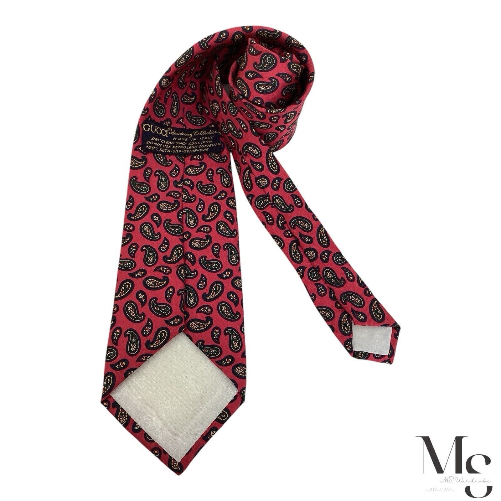 Gucci VINTAGE GUCCI ACCESSORY COLLECTION Red Paisley Silk Tie Ital Size ONE SIZE - 2 Thumbnail