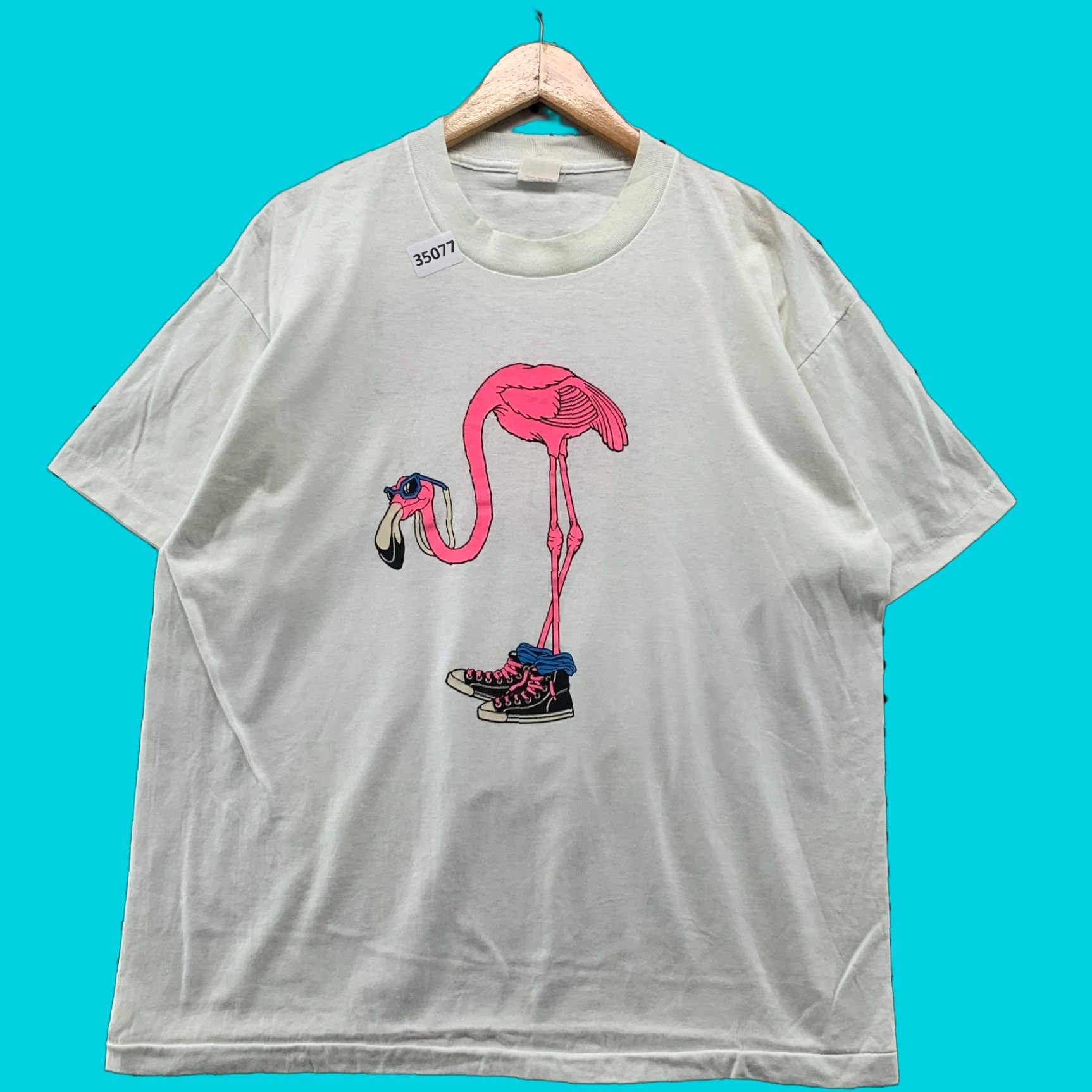 Pinko VINTAGE Flamingo Shirt Mens XL Pink 80s Crew Neck Think Pink Made USA 22x28 80s Bird Size US XL / EU 56 / 4 - 1 Thumbnail
