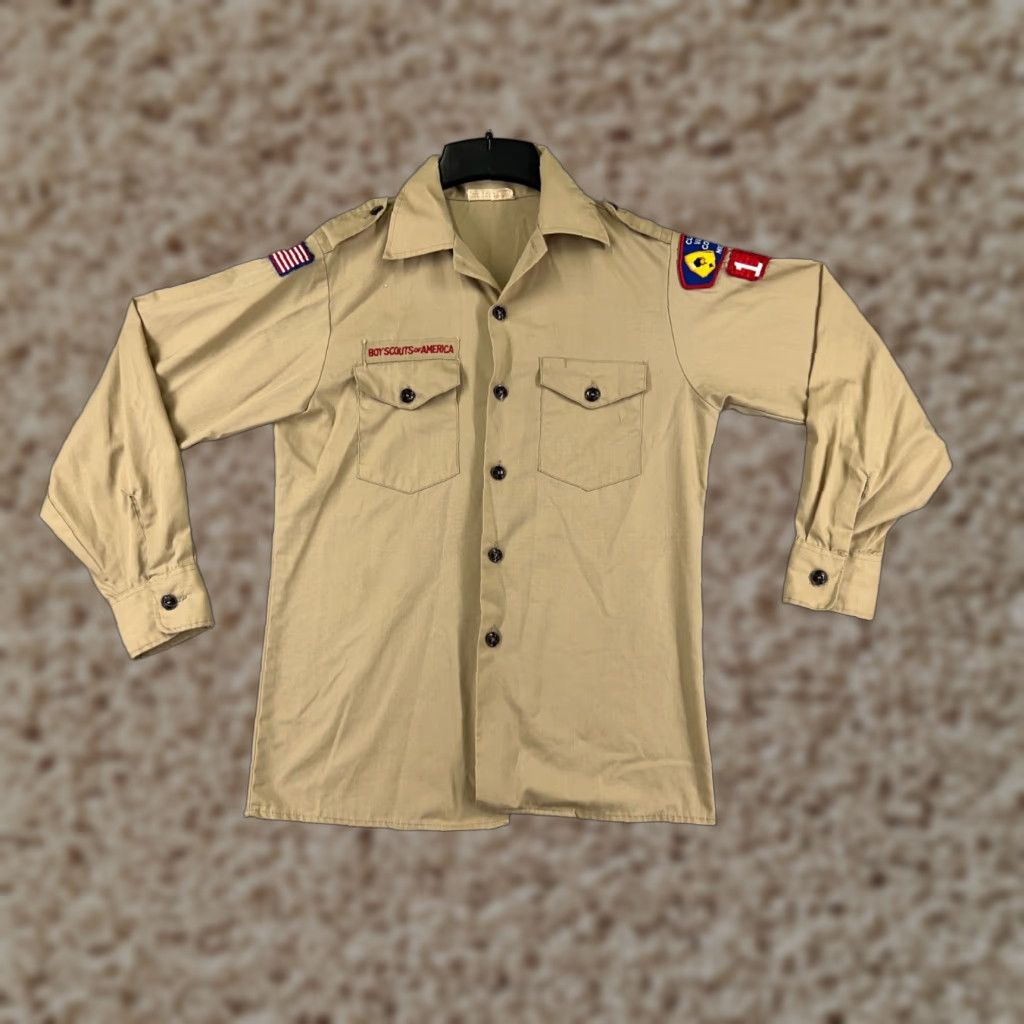 Vintage VINTAGE Boy Scouts Shirt Adult 16 Beige Long Sleeve US Made Polyester Blend Shirts Men Beige 1960s (if applicable) Size US L / EU 52-54 / 3 - 1 Thumbnail