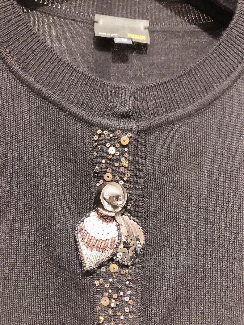 Fendi Fendi Black Seven-Quarter Sleeve Sequin Beaded Knit Top Size XS / US 0-2 / IT 36-38 - 3 Thumbnail