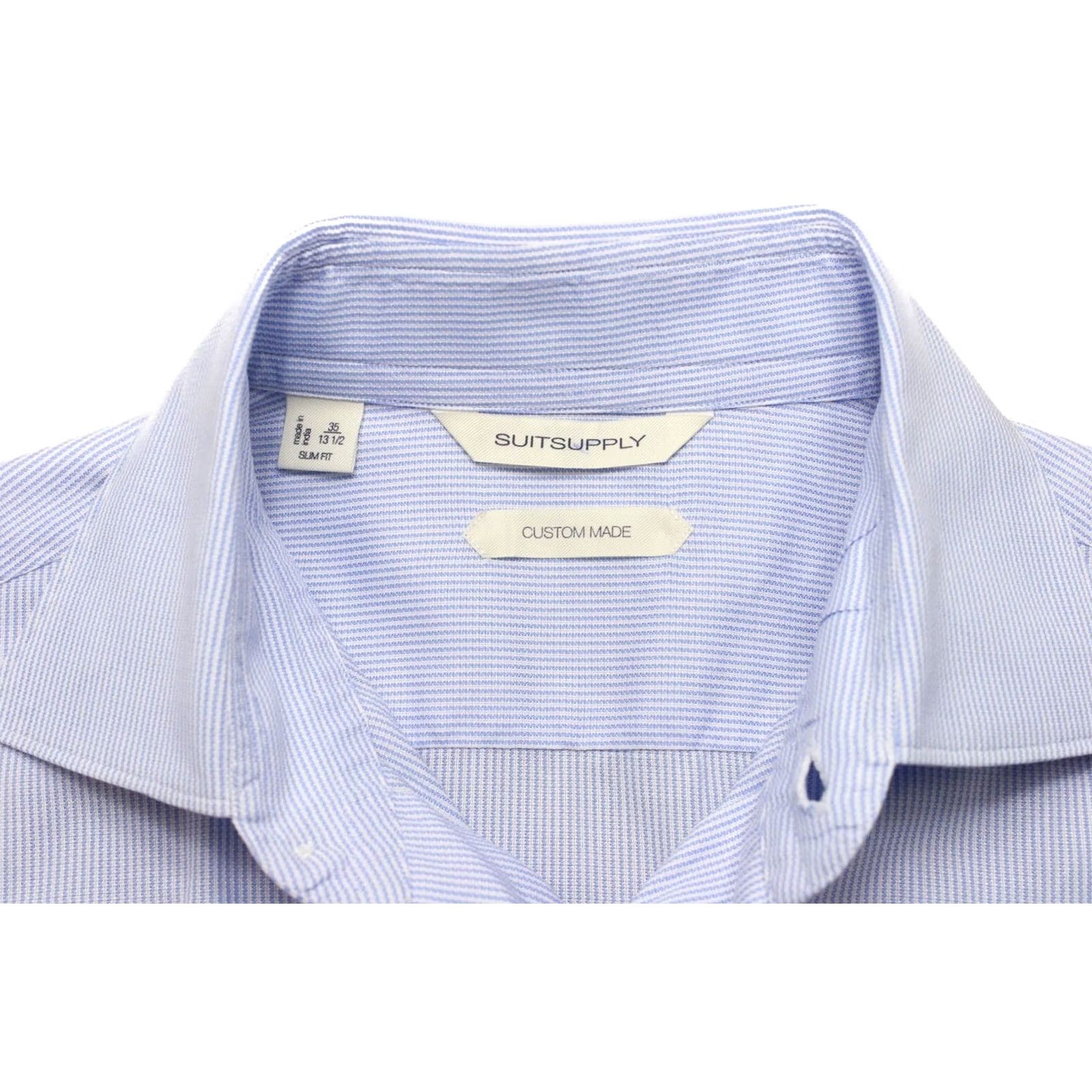 Suitsupply Suitsupply Dress Shirt Men 35 / 13 1/2 Pinstriped Spread Slim Fit Formal Shirt Blue Size 34R - 4 Thumbnail
