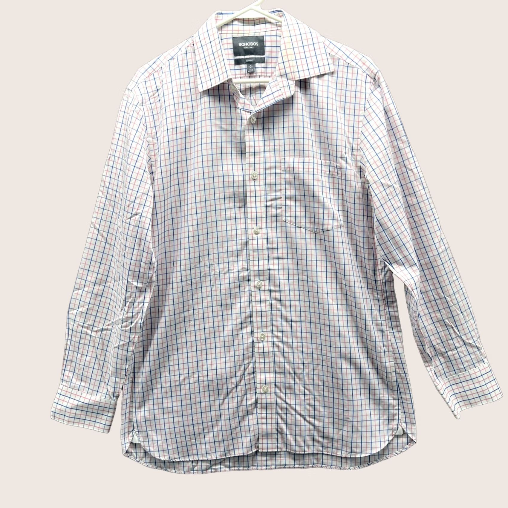 Bonobos Bonobos Shirt Mens 16/34 White Button-Down Wrinkle Preppy Dress Slim Windowpane Check Long Sleeve Button-Up Collared Size 42R - 1 Thumbnail